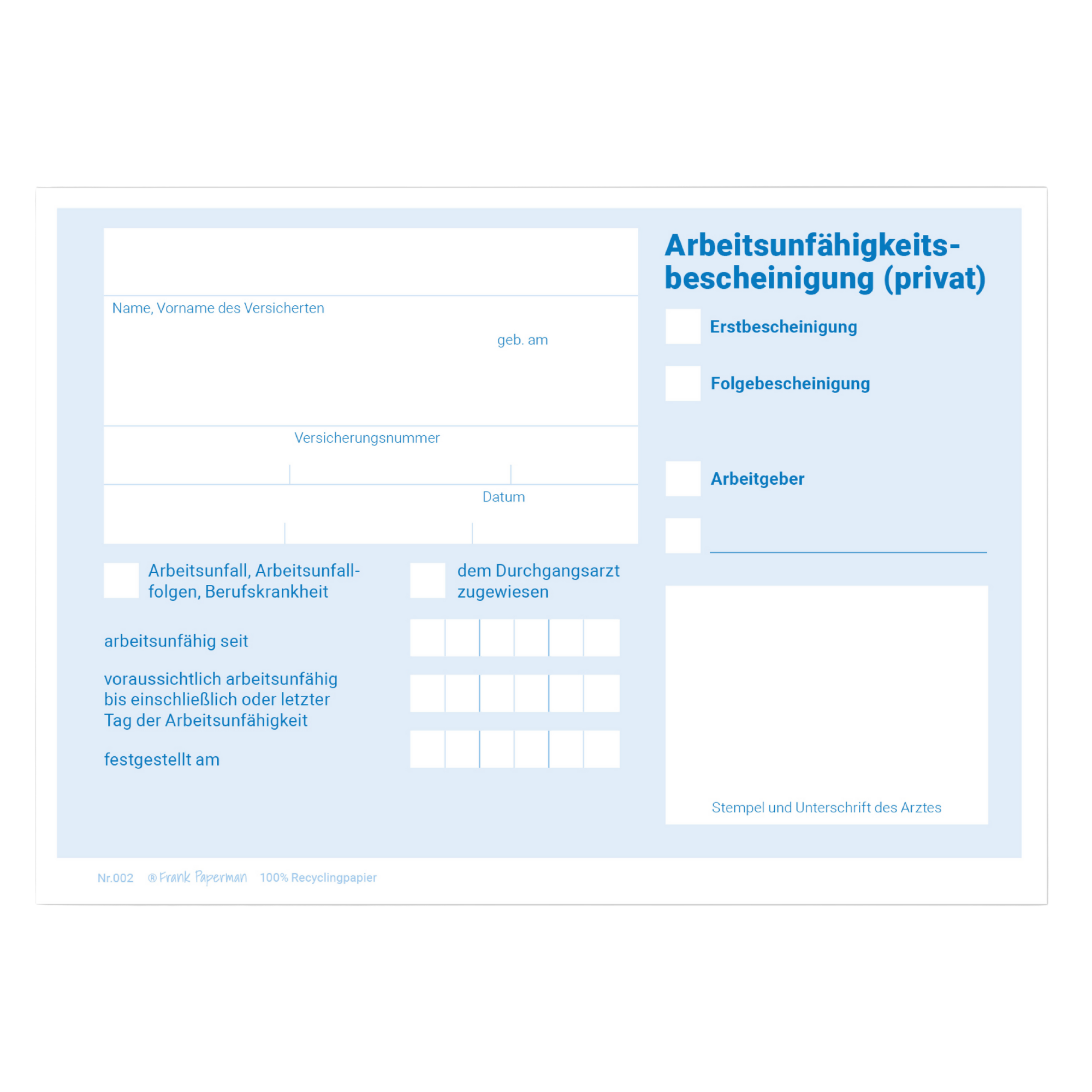 Private Krankschreibung – Blau
