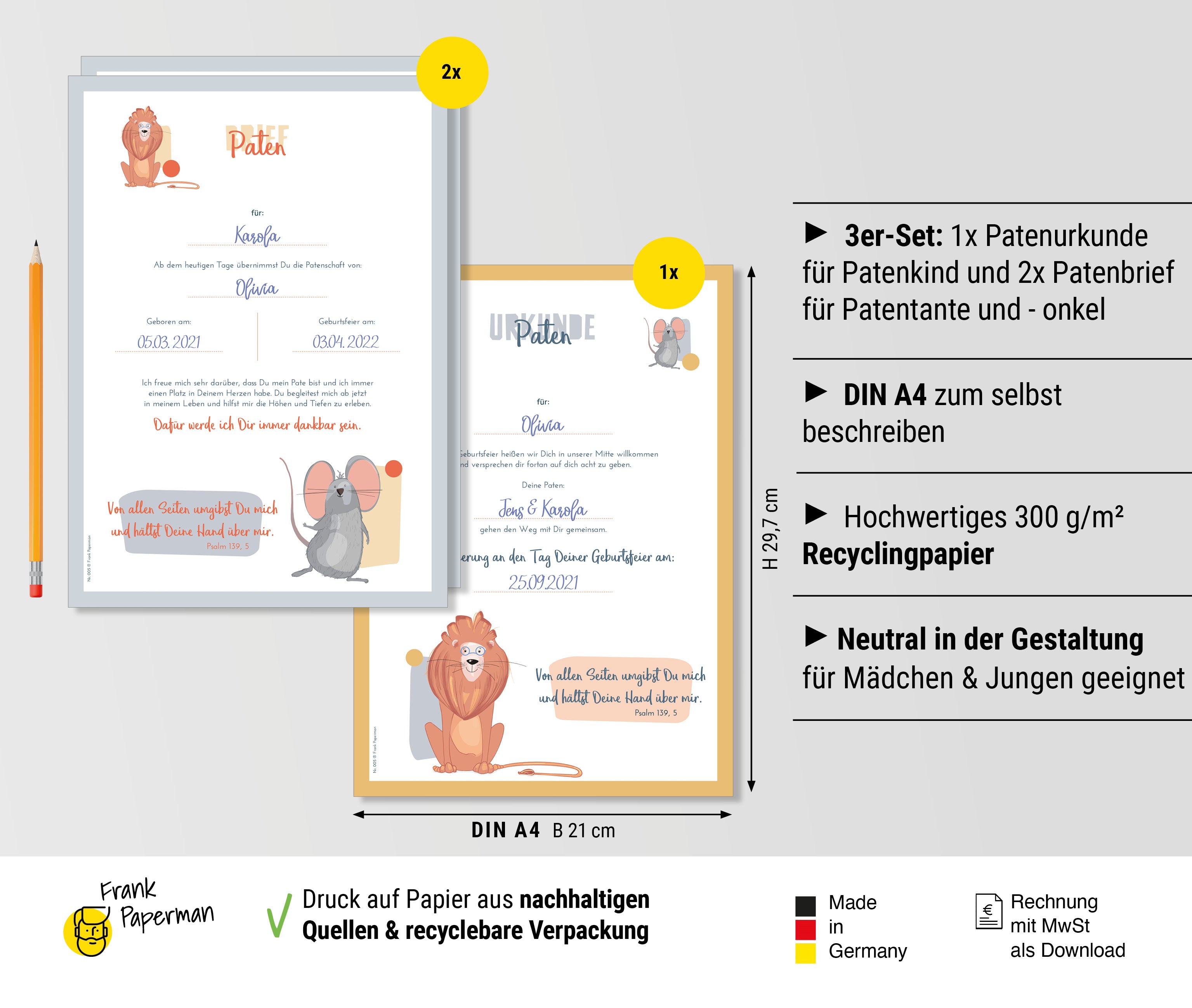 Patenbrief für Taufpaten  – Verspielt