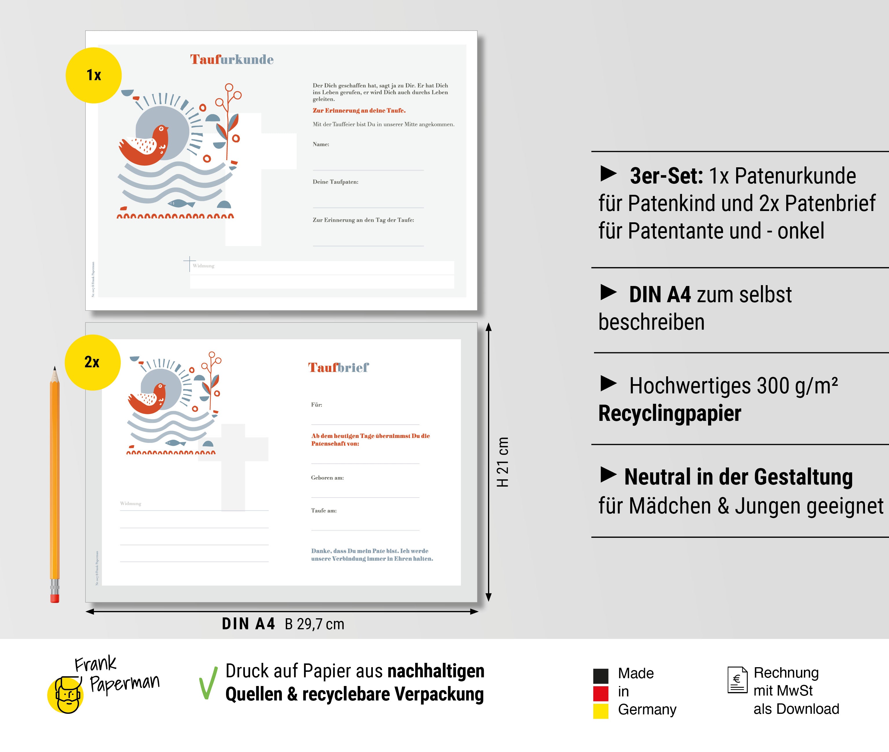 Patenbrief für Taufpaten  – Christlich modern