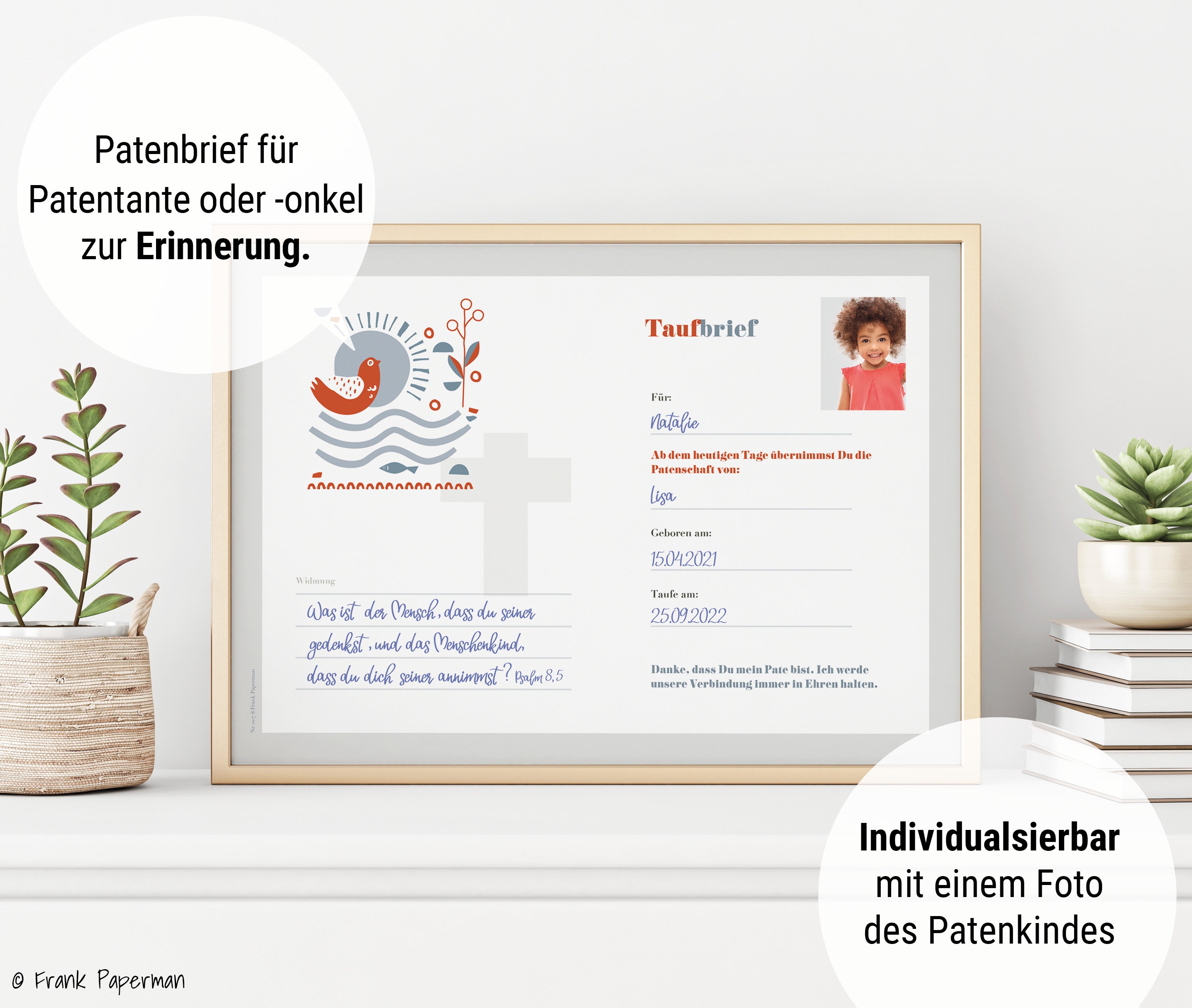 Patenbrief für Taufpaten  – Christlich modern