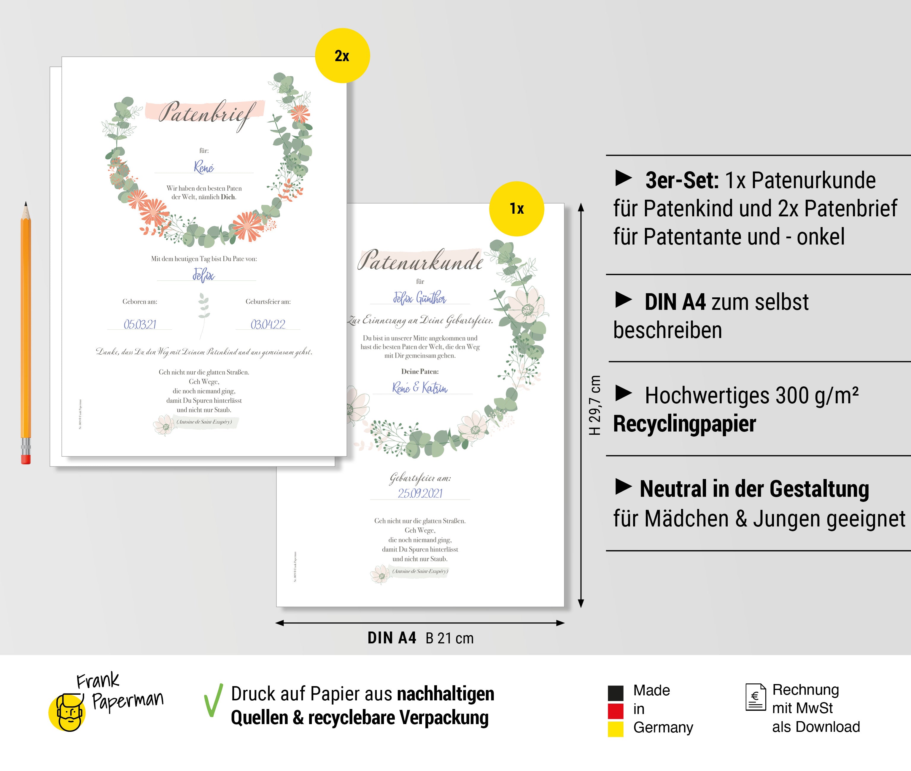 Patenbrief für Taufpaten  – Floral