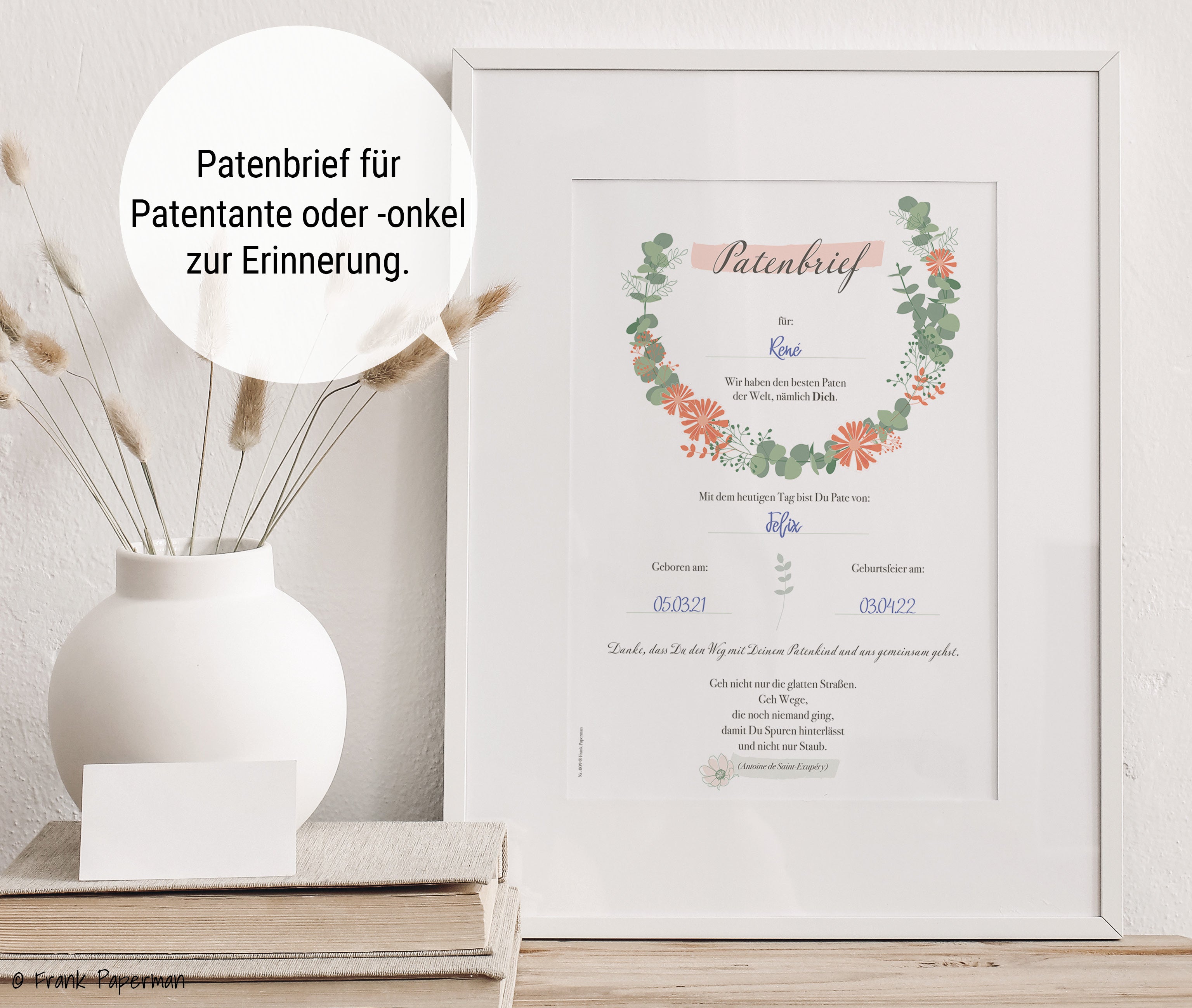 Patenbrief für Taufpaten  – Floral