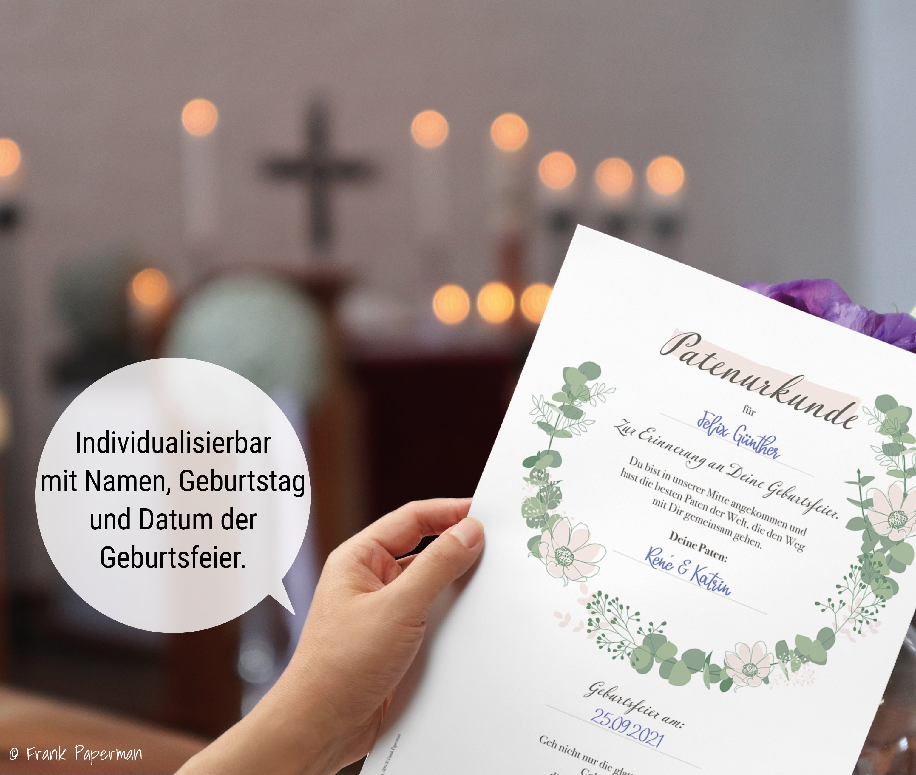 Patenbrief für Taufpaten  – Floral