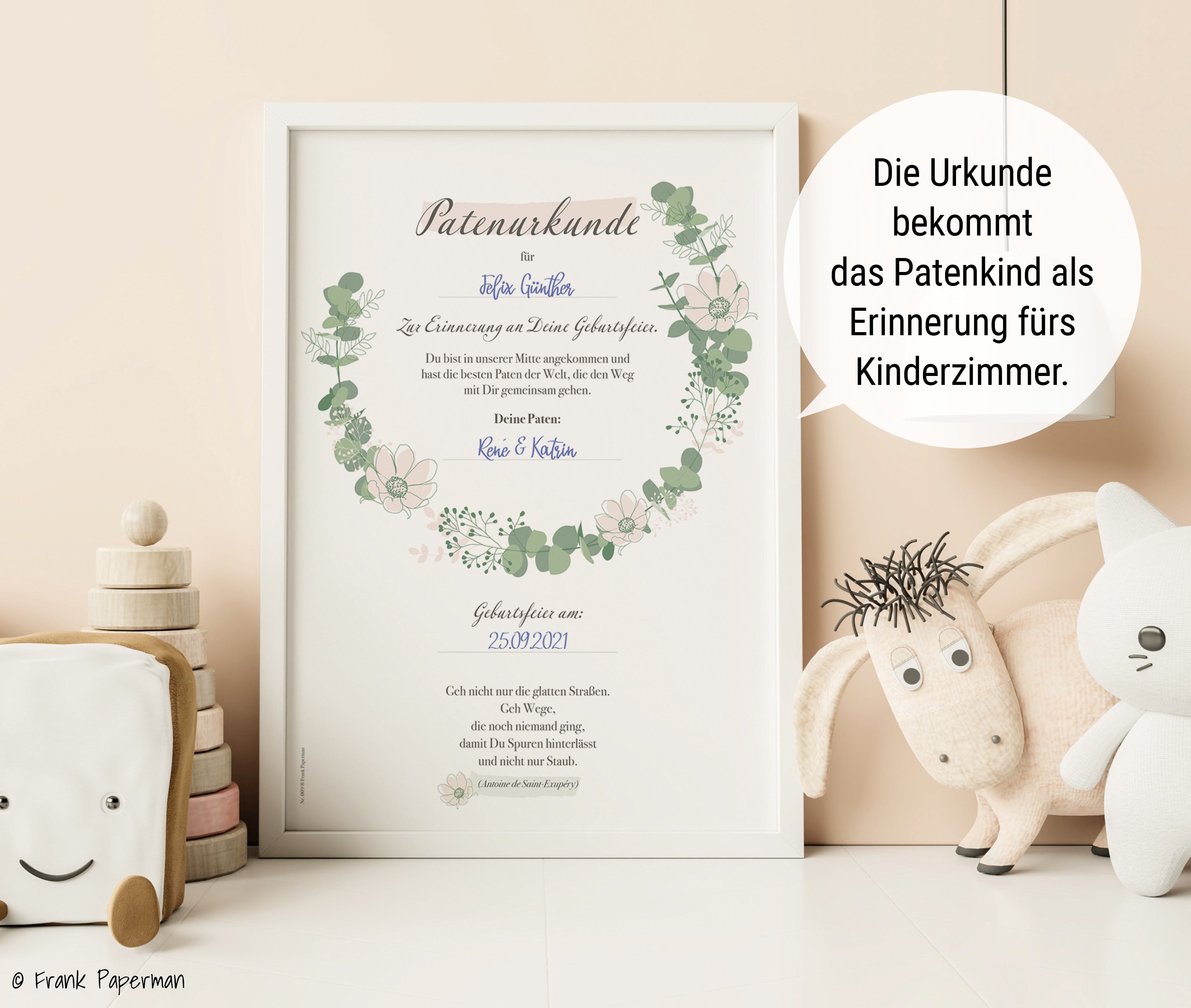 Patenbrief für Taufpaten  – Floral