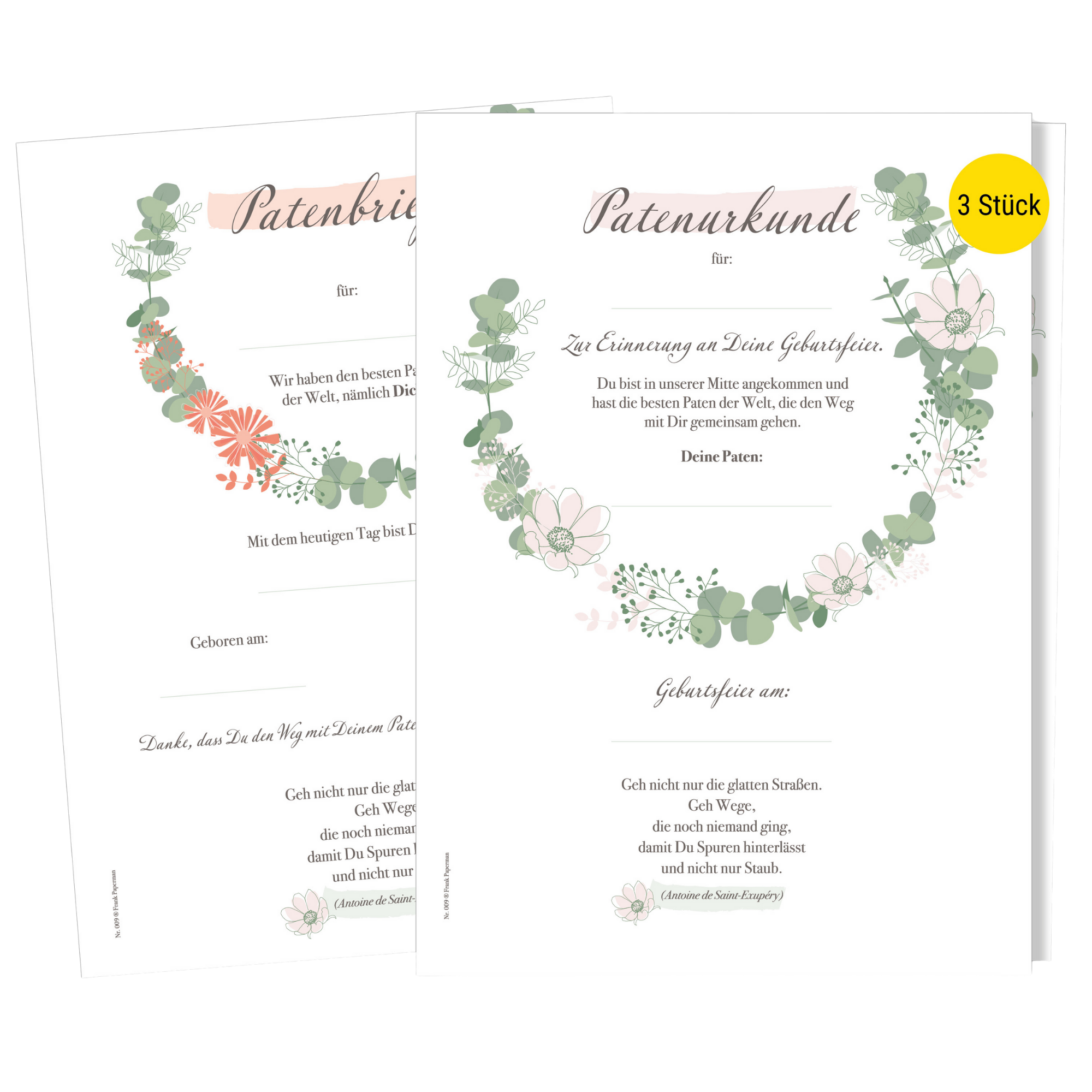 Patenbrief für Taufpaten  – Floral