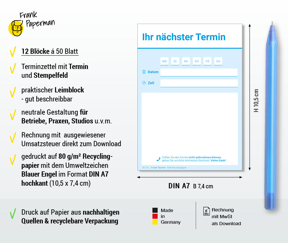 Terminzettel Praxis – 1 Termin