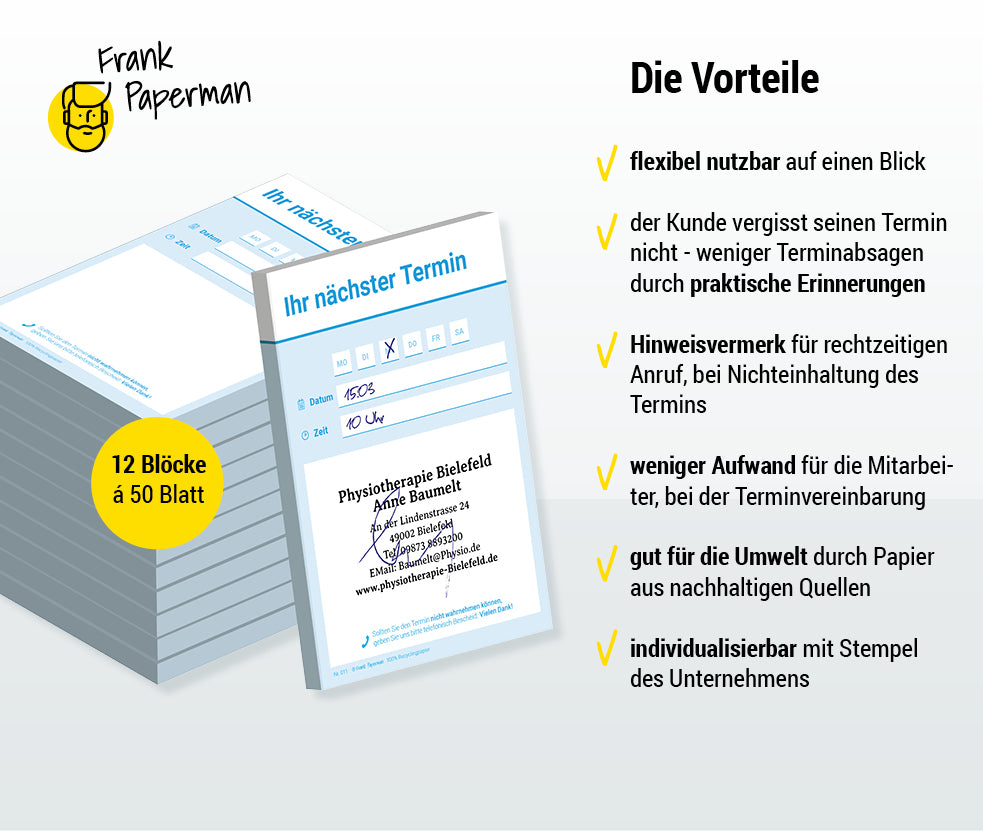 Terminzettel Praxis – 1 Termin