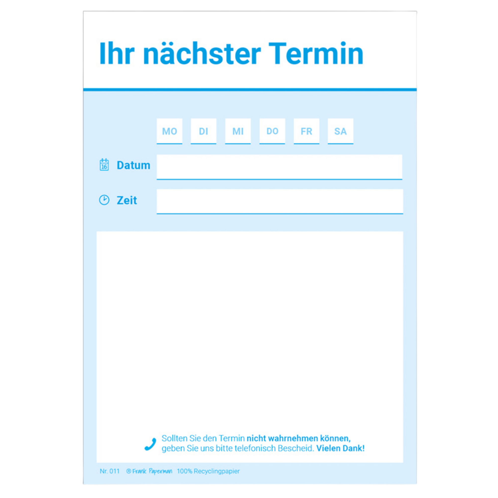 Terminzettel Praxis – 1 Termin