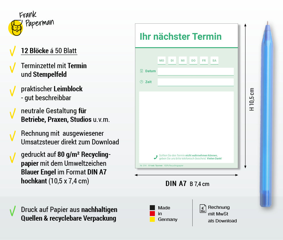 Terminzettel Praxis – 1 Termin