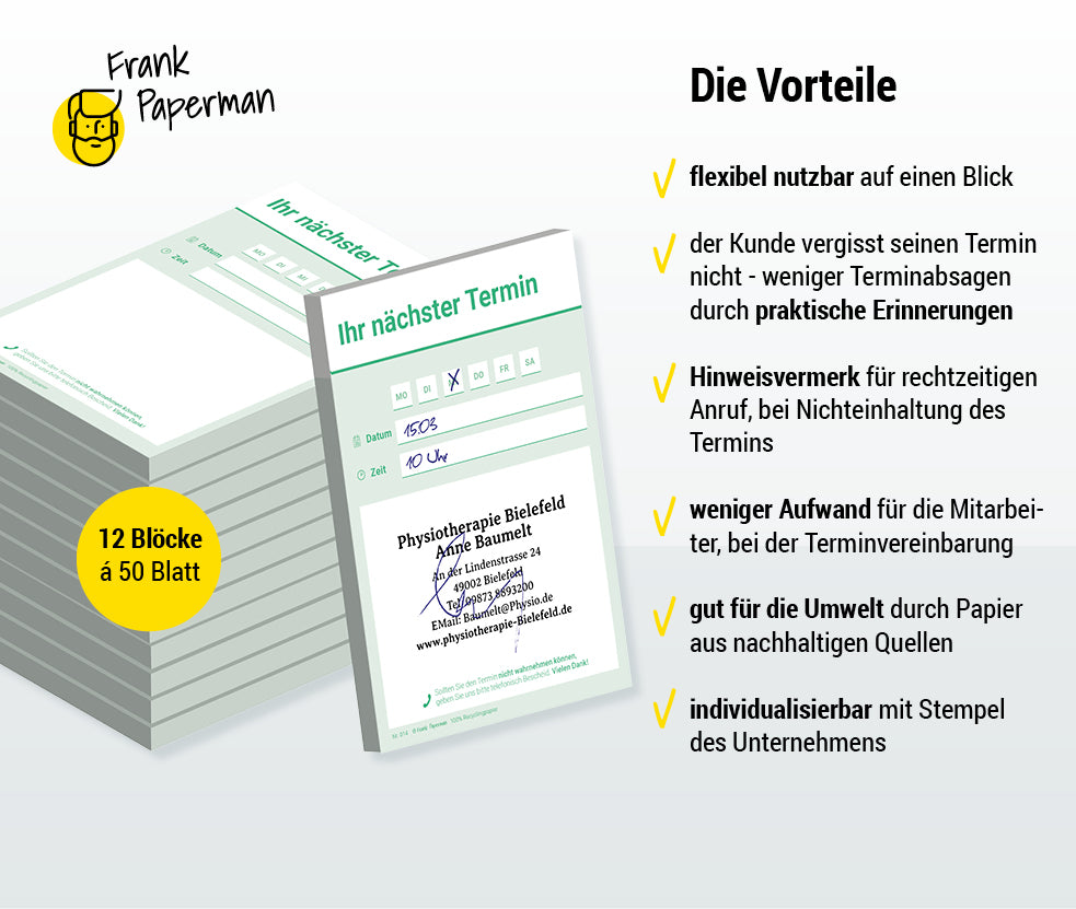 Terminzettel Praxis – 1 Termin