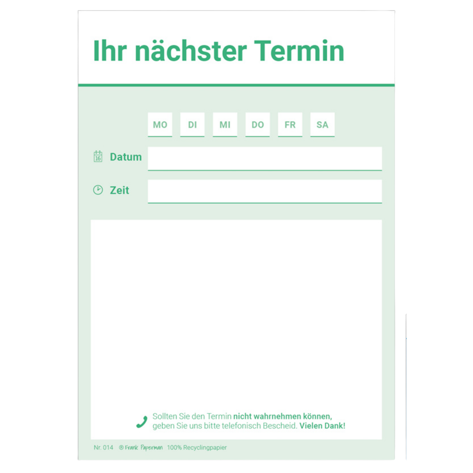 Terminzettel Praxis – 1 Termin