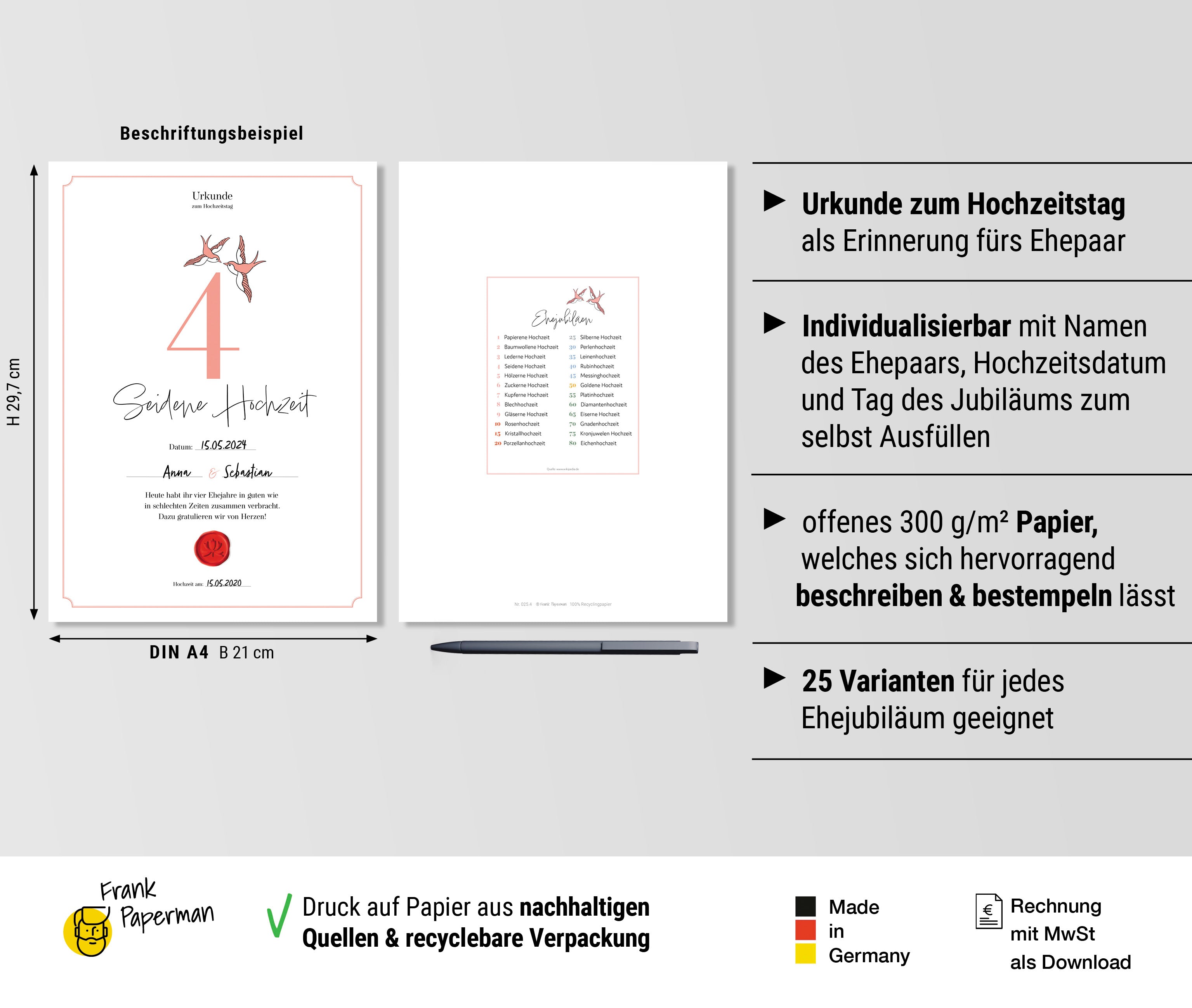 Hochzeitstagsurkunde  – Klassisch