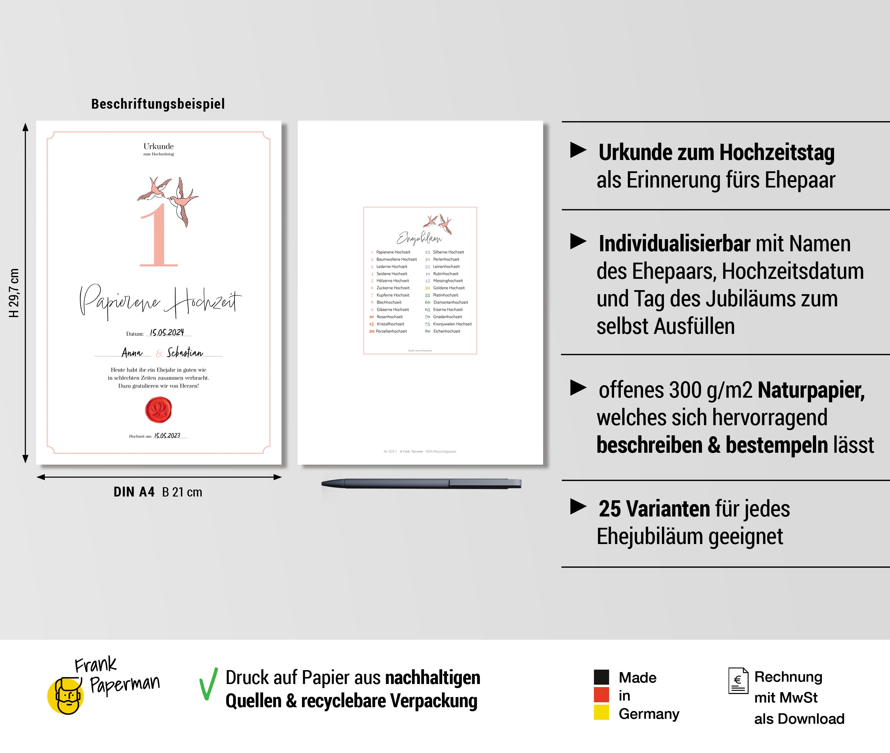 Hochzeitstagsurkunde  – Klassisch
