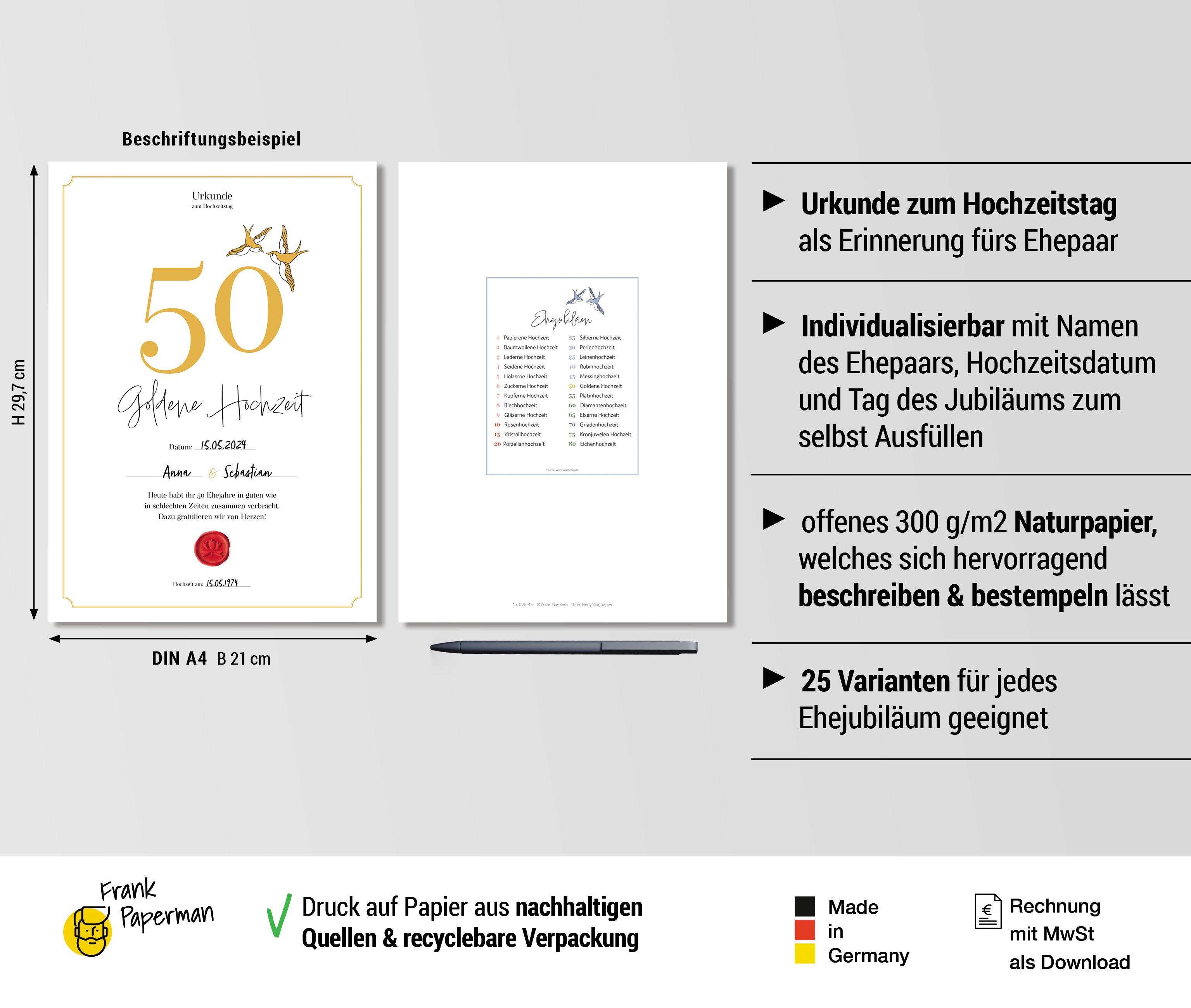 Hochzeitstagsurkunde  – Klassisch