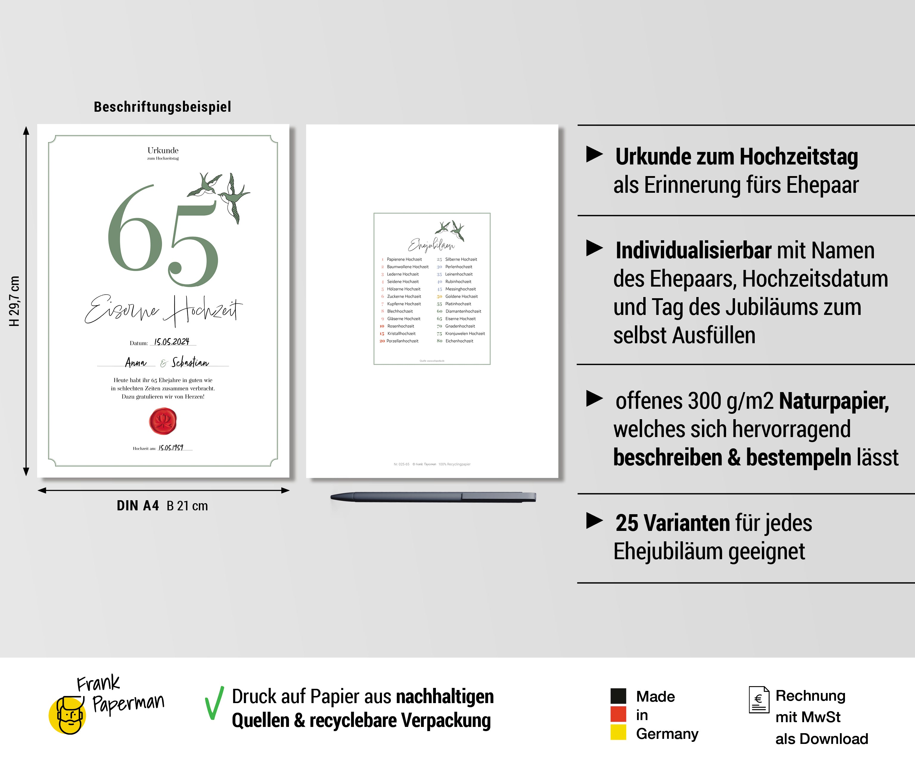 Hochzeitstagsurkunde  – Klassisch