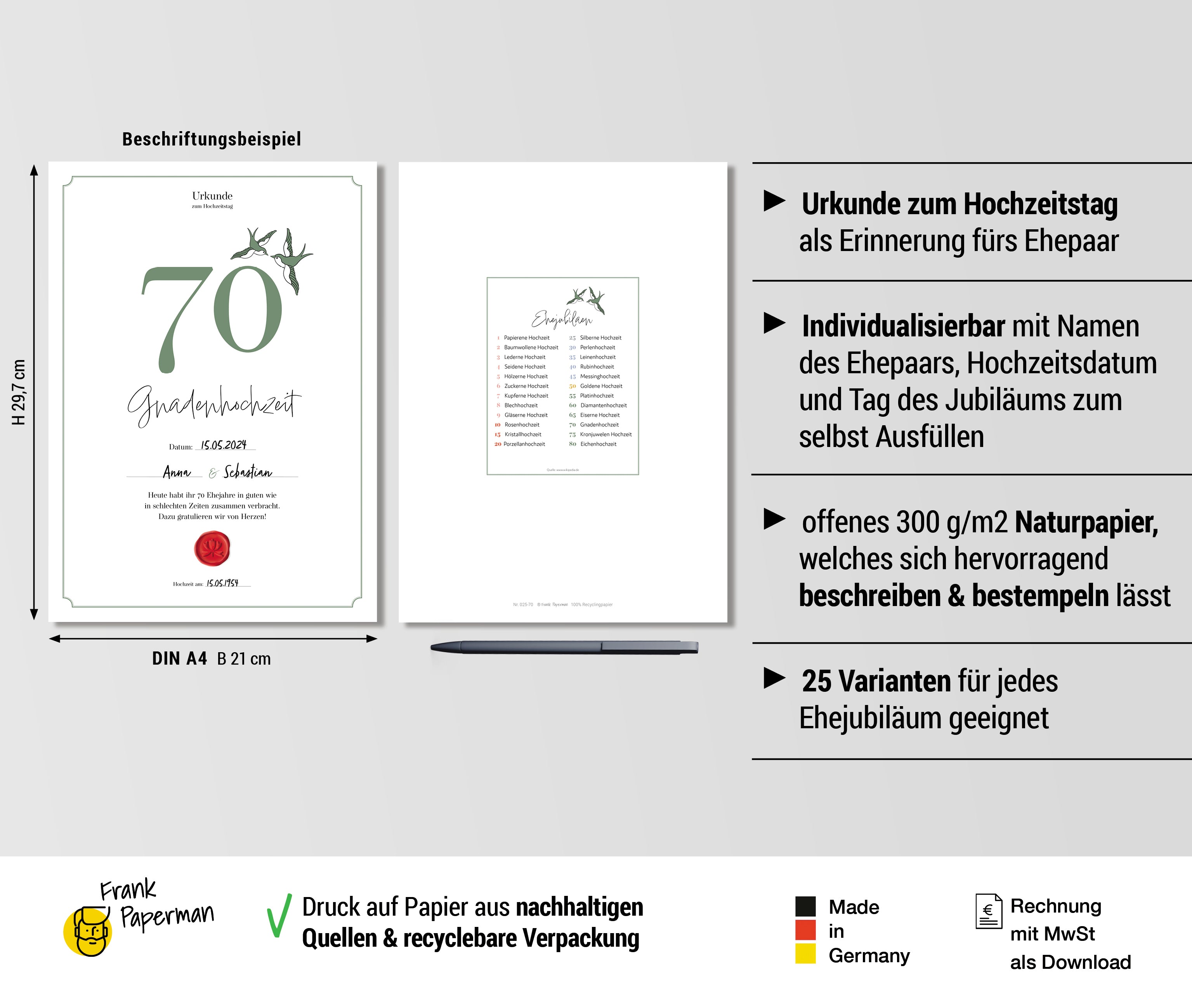 Hochzeitstagsurkunde  – Klassisch