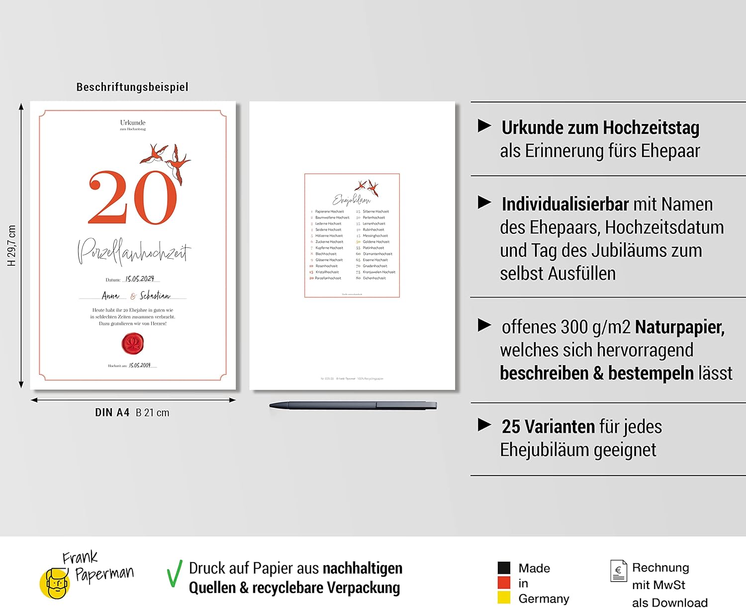 Hochzeitstagsurkunde  – Klassisch