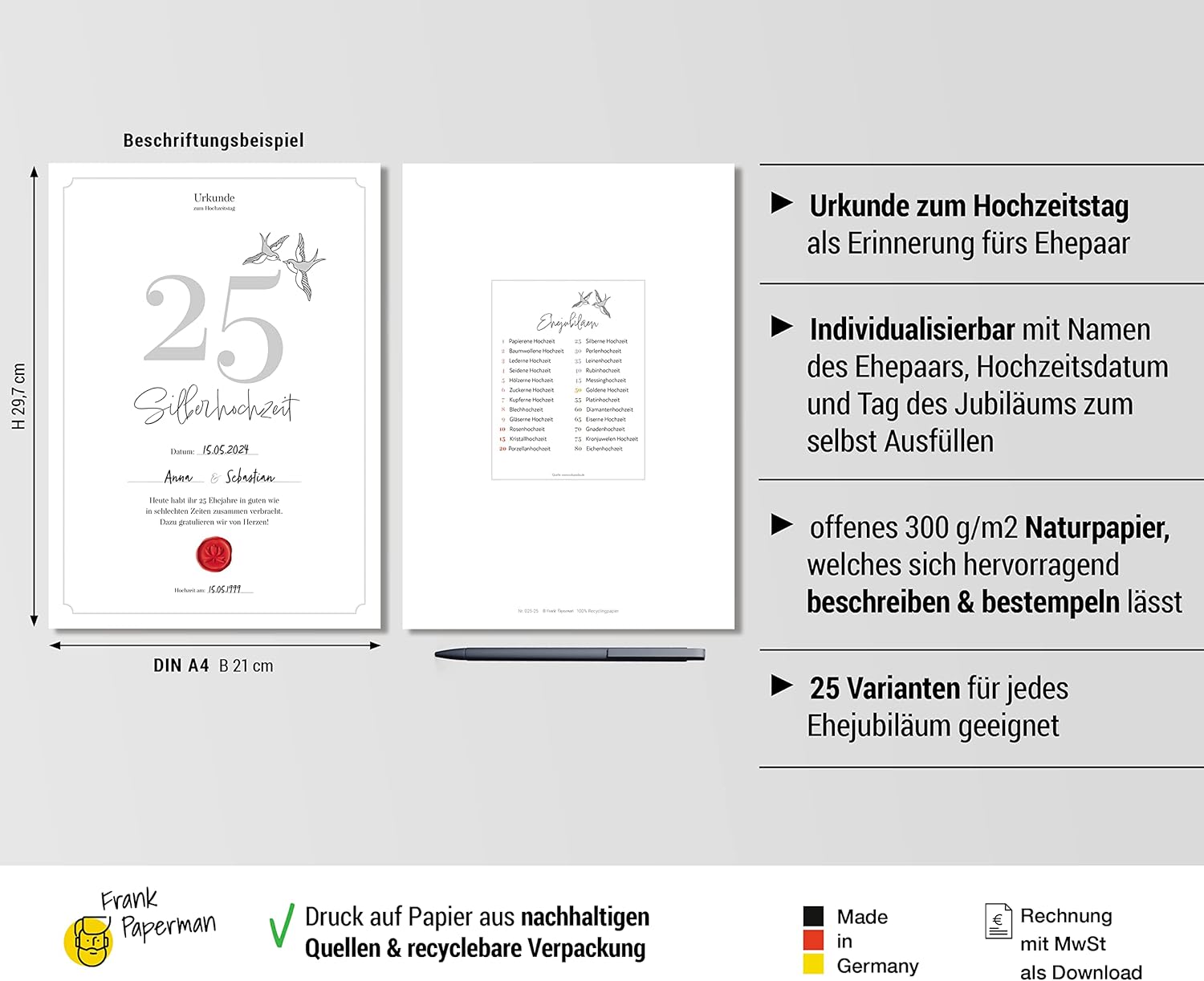 Hochzeitstagsurkunde  – Klassisch
