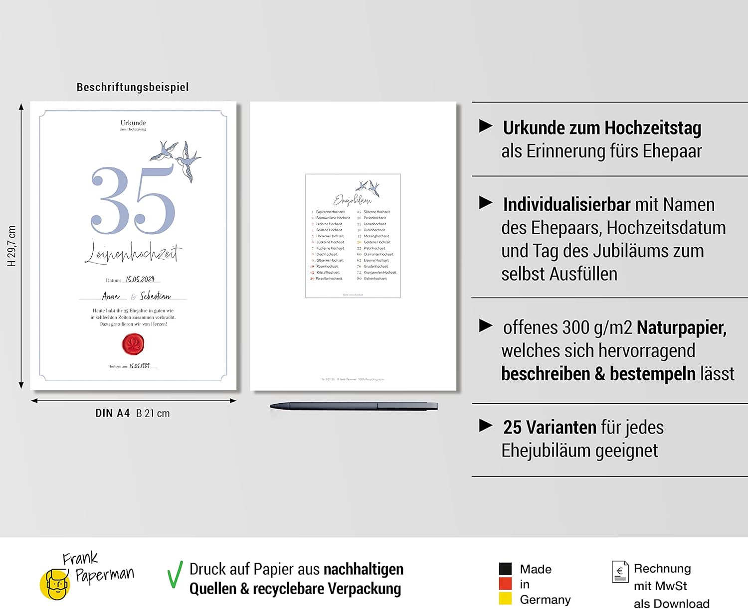Hochzeitstagsurkunde  – Klassisch