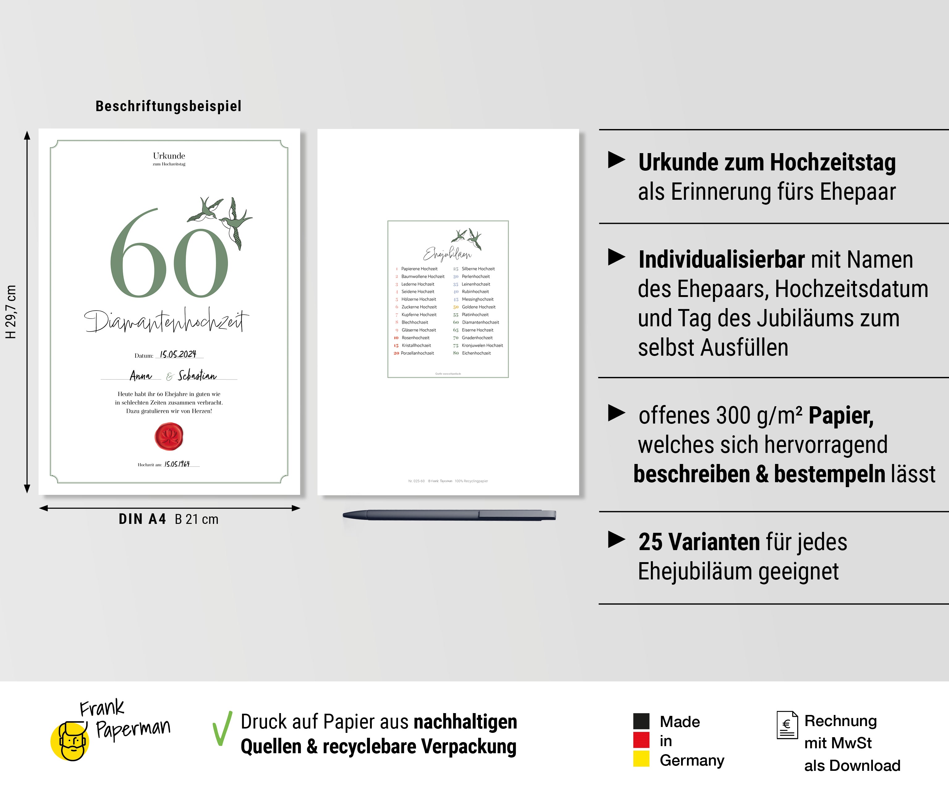 Hochzeitstagsurkunde  – Klassisch