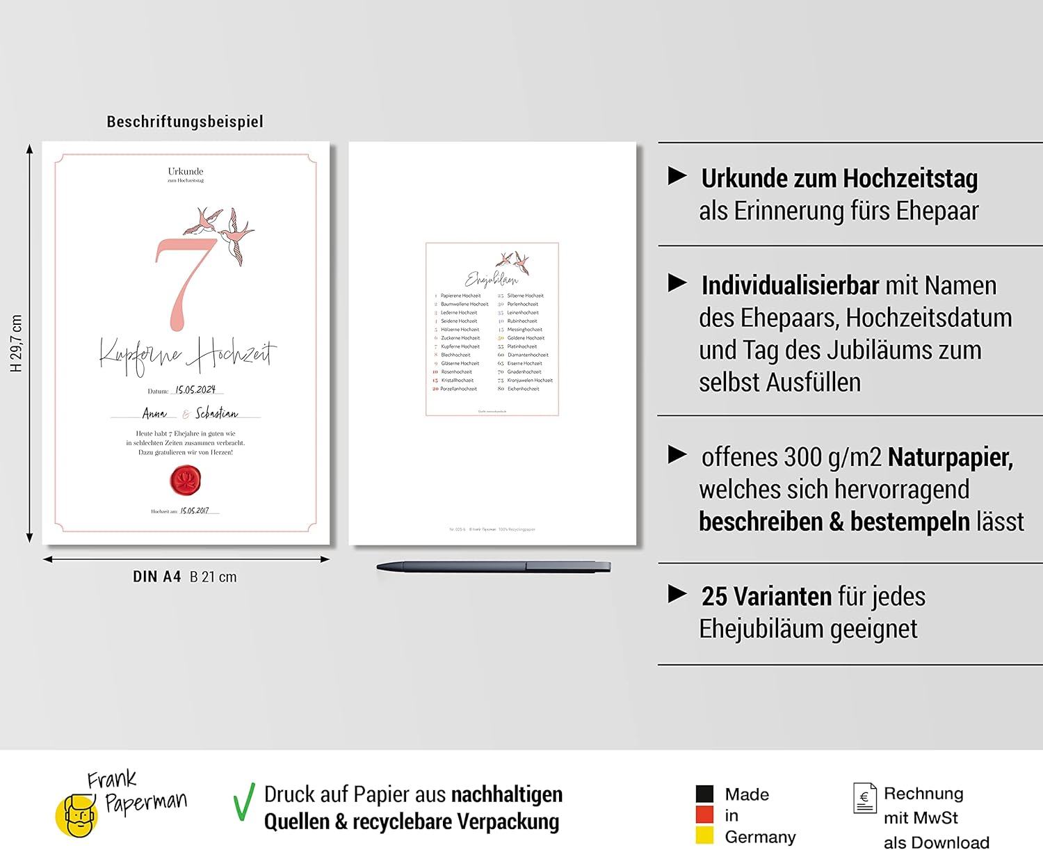 Hochzeitstagsurkunde  – Klassisch