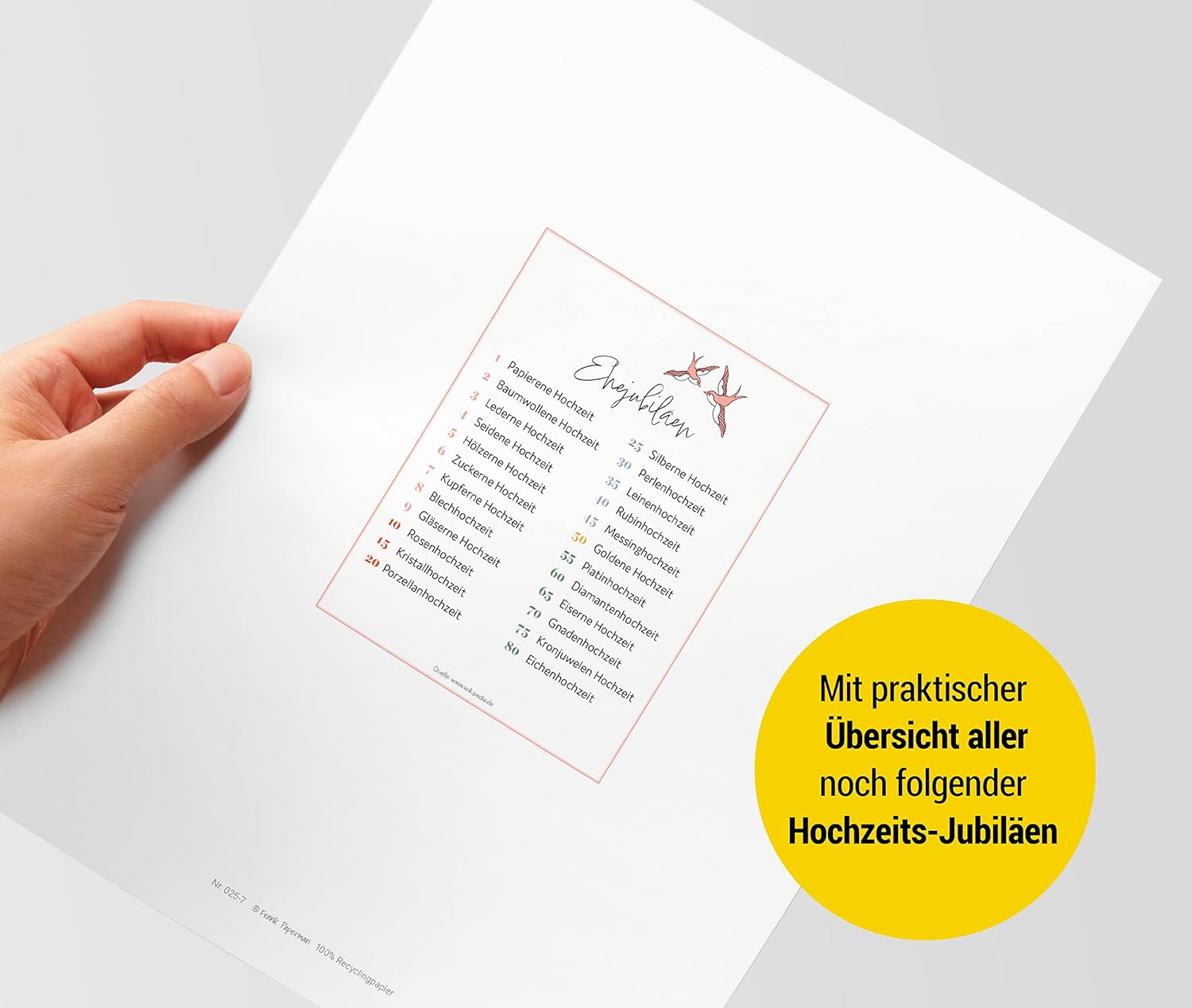 Hochzeitstagsurkunde  – Klassisch
