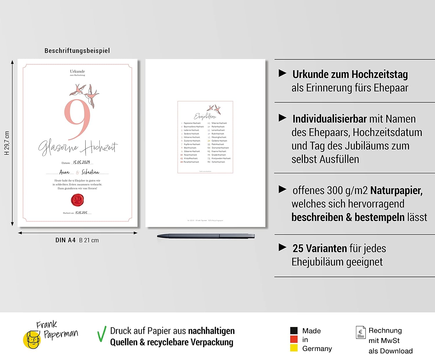 Hochzeitstagsurkunde  – Klassisch
