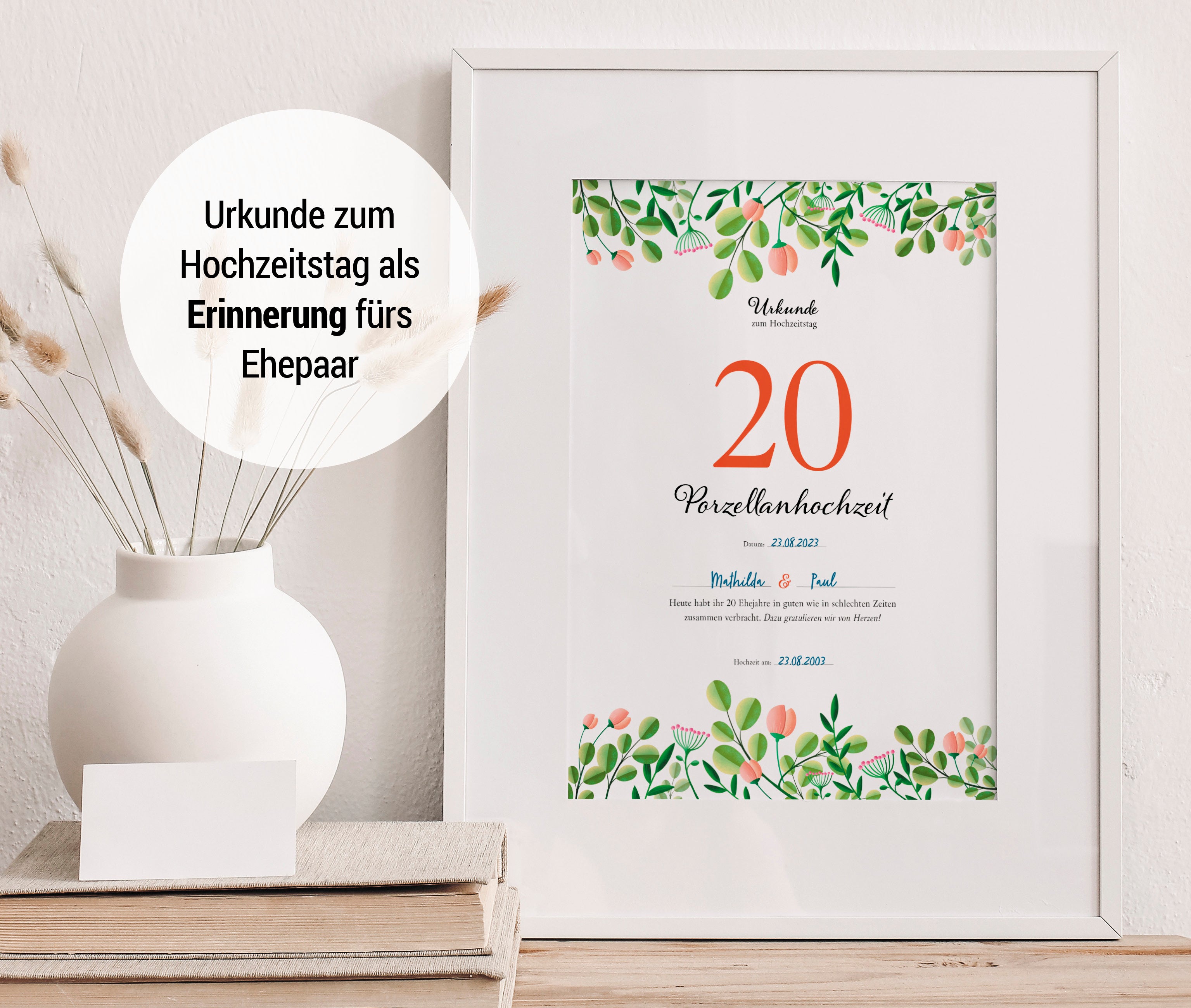 Hochzeitstagsurkunde – Floral