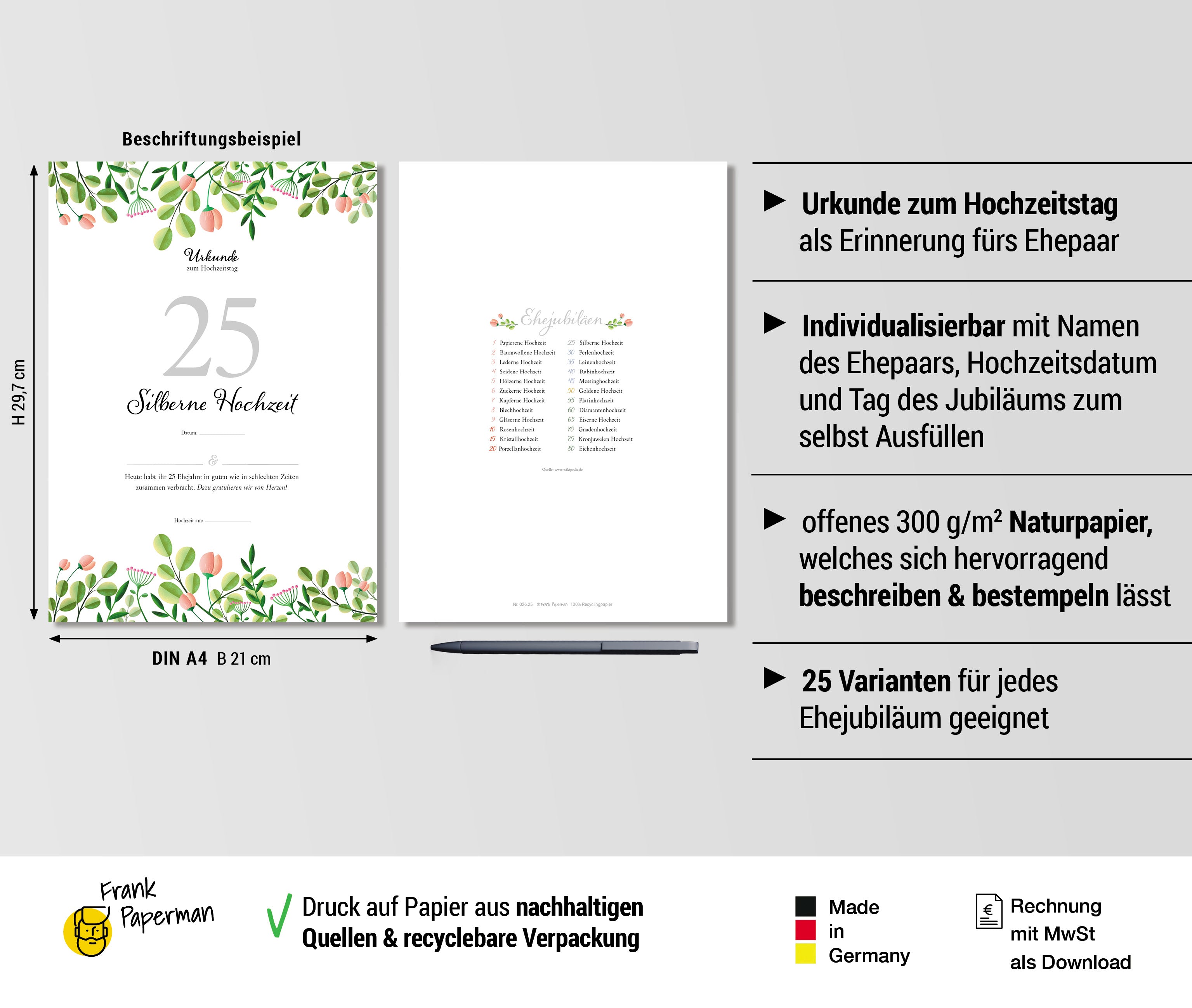 Hochzeitstagsurkunde – Floral