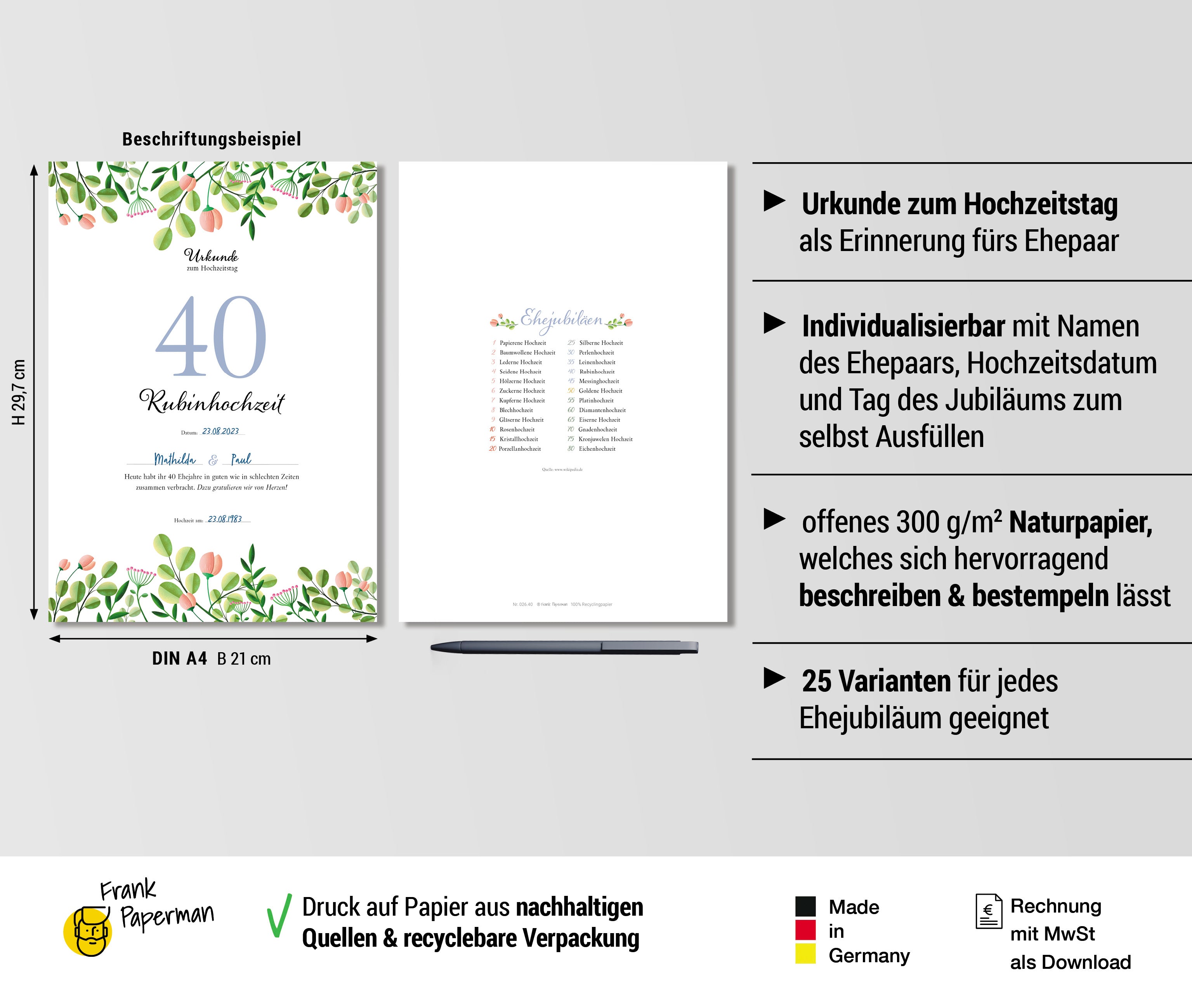 Hochzeitstagsurkunde – Floral