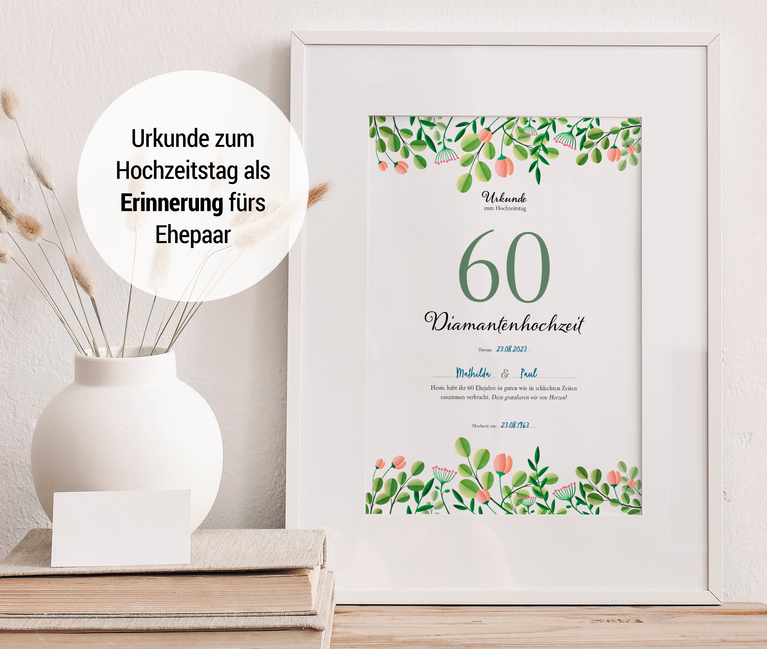 Hochzeitstagsurkunde – Floral