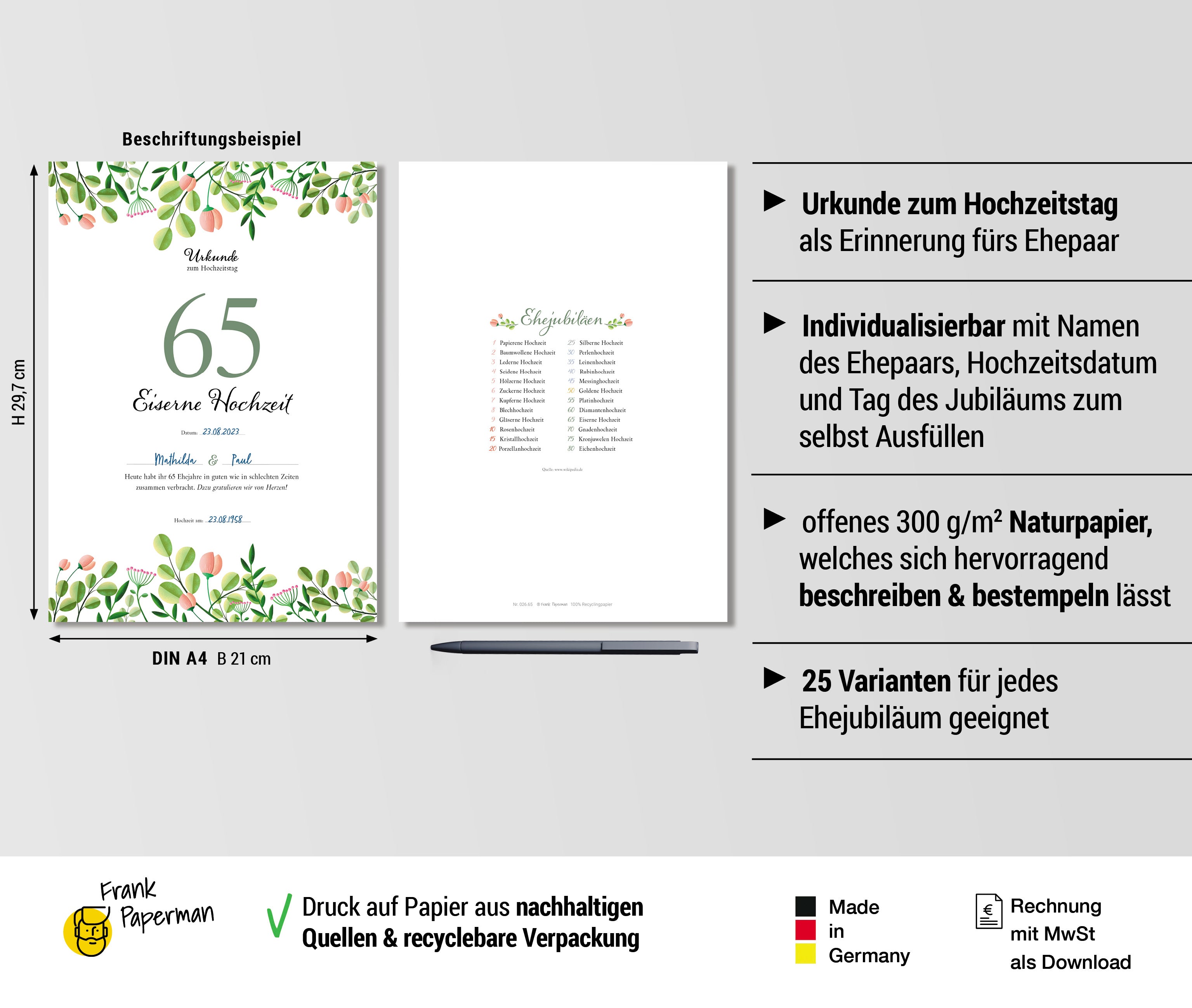Hochzeitstagsurkunde – Floral