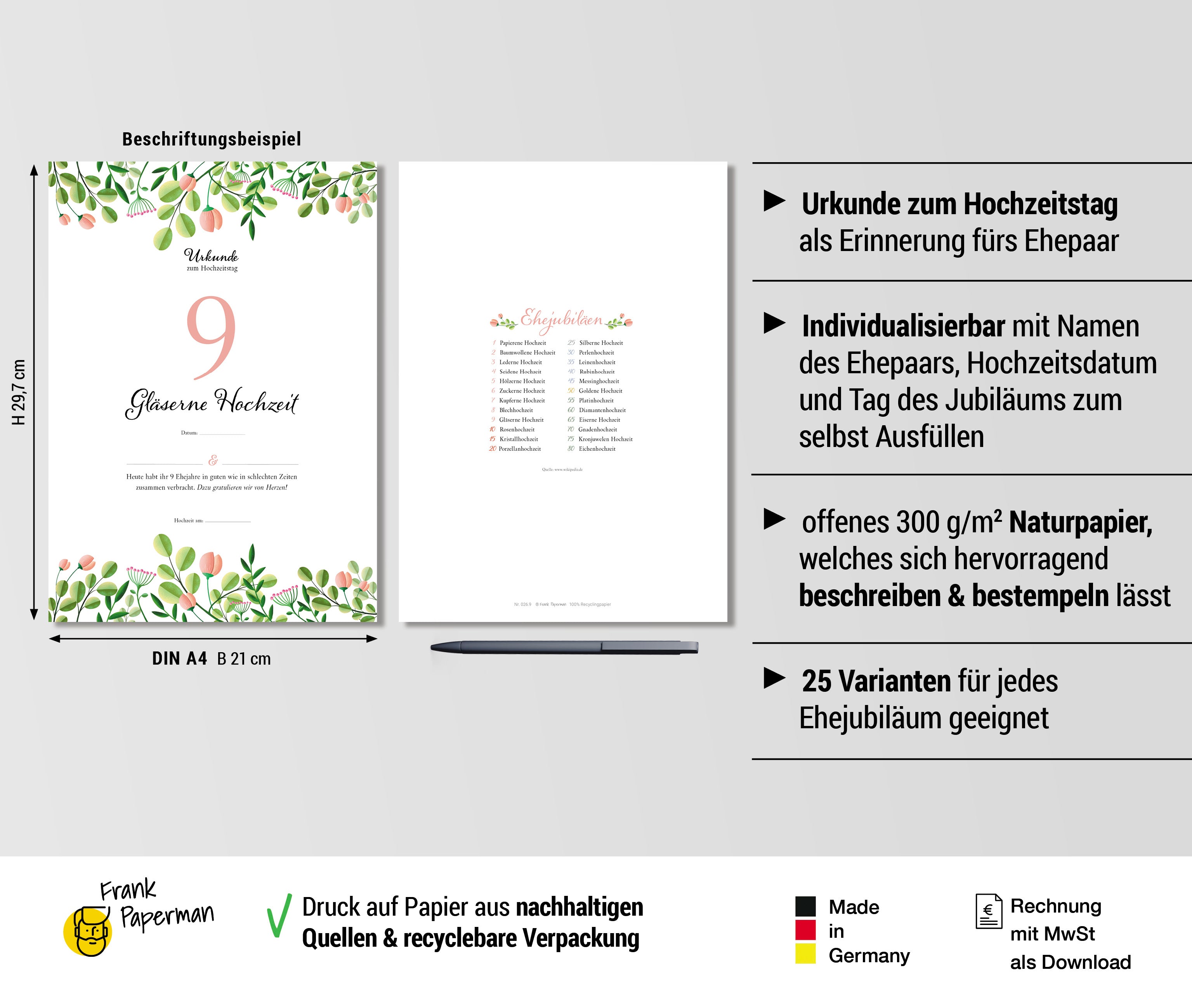 Hochzeitstagsurkunde – Floral