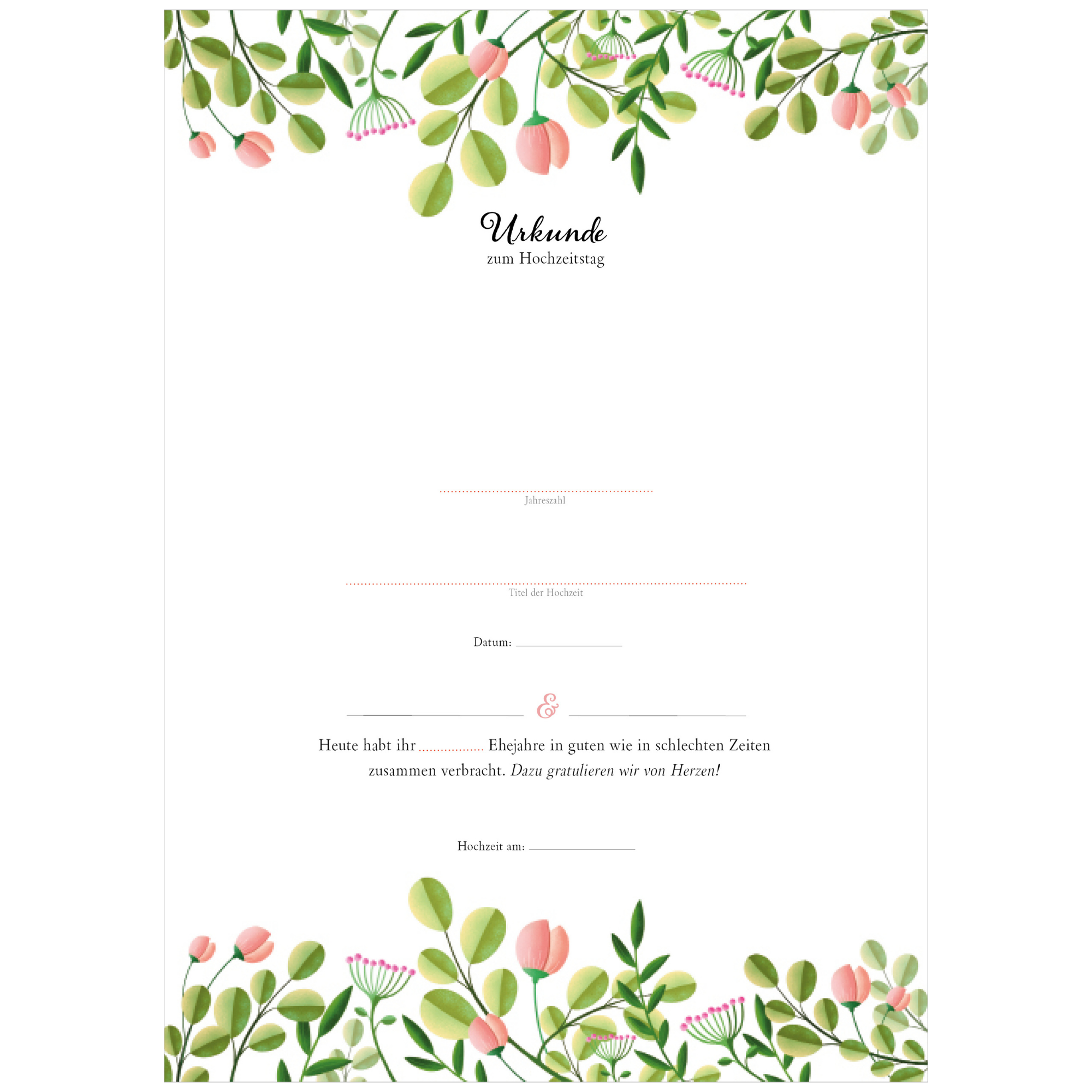 Hochzeitstagsurkunde – Floral