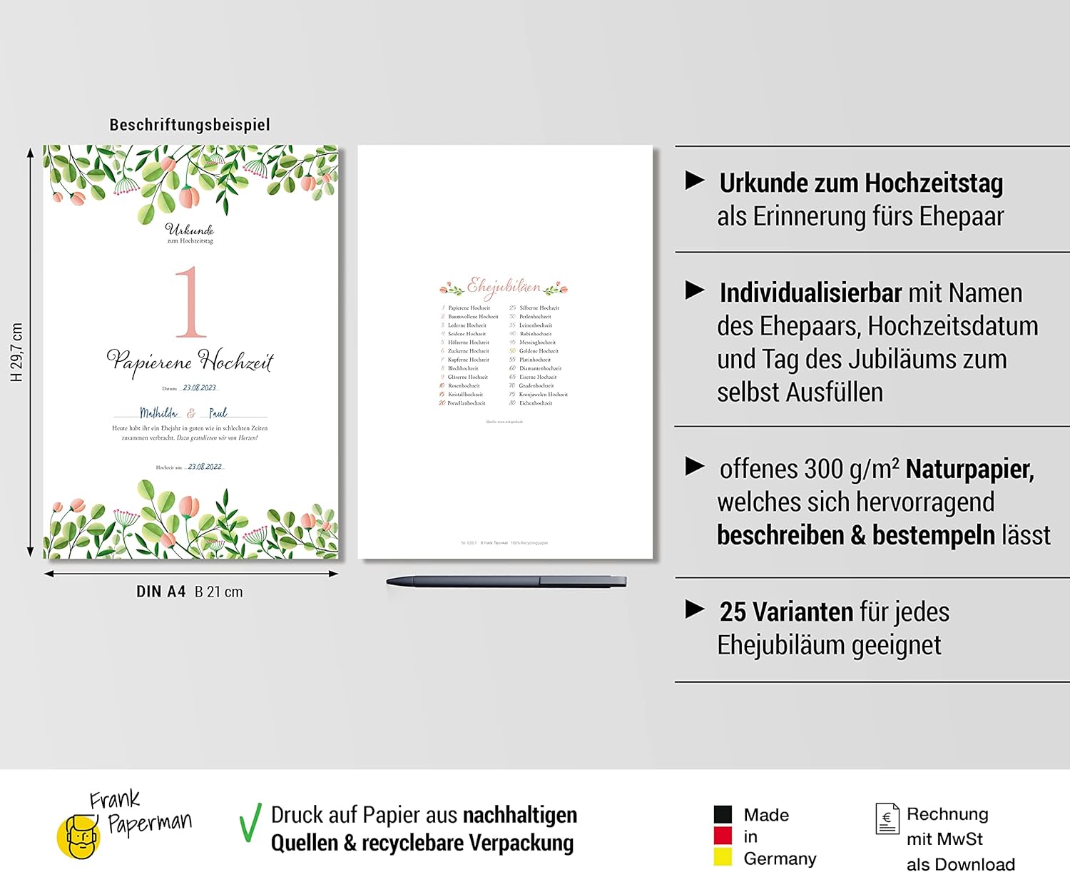 Hochzeitstagsurkunde – Floral