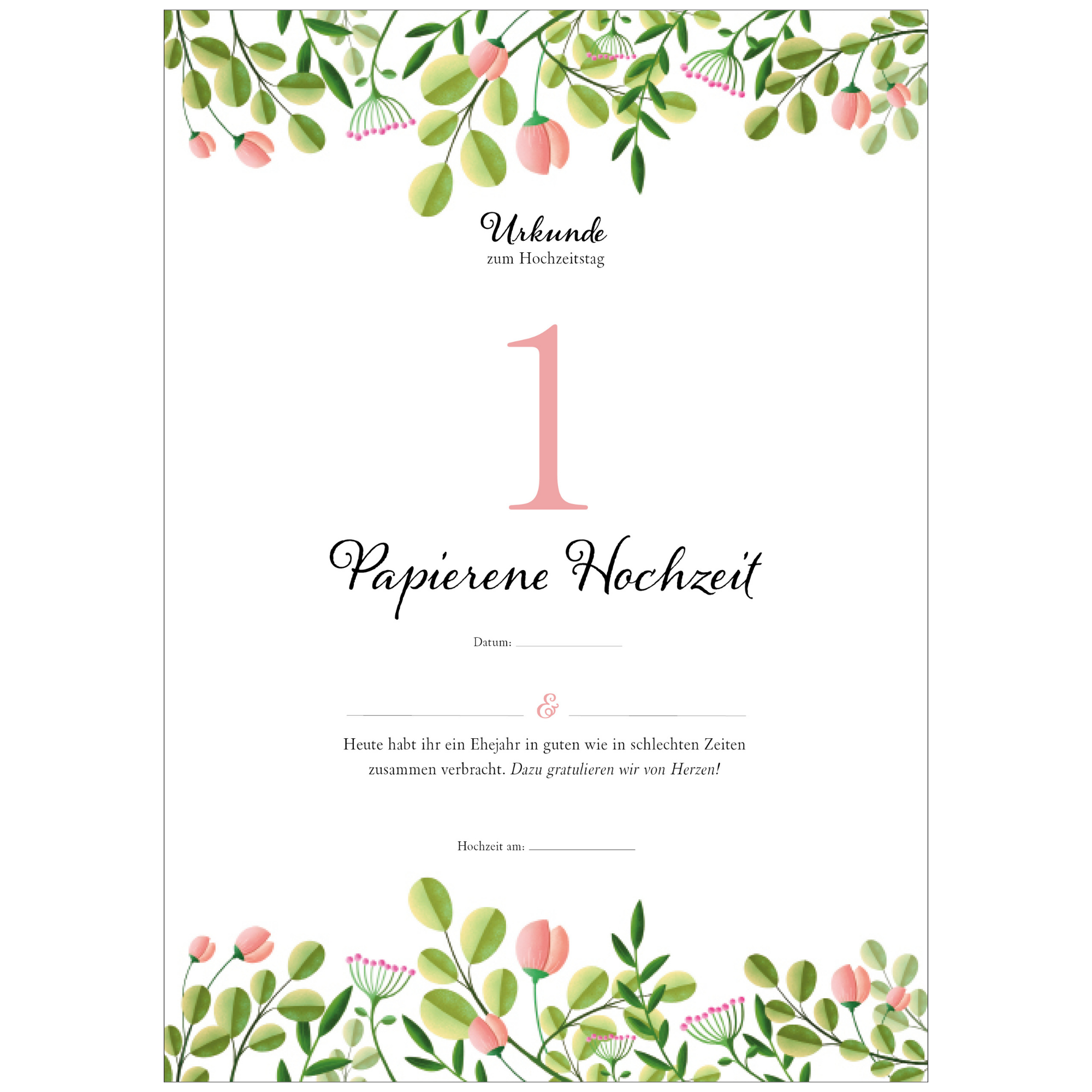 Hochzeitstagsurkunde – Floral