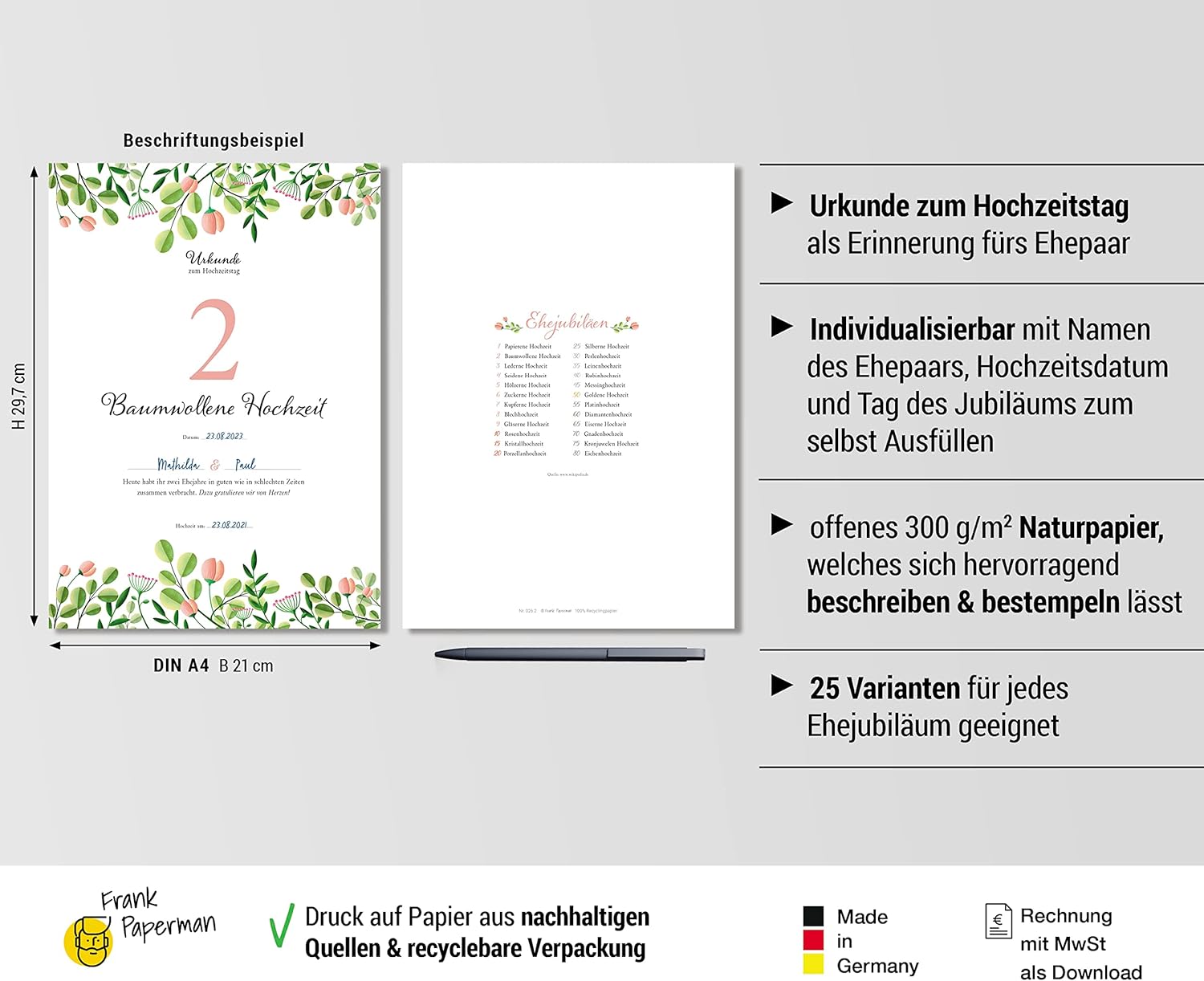 Hochzeitstagsurkunde – Floral