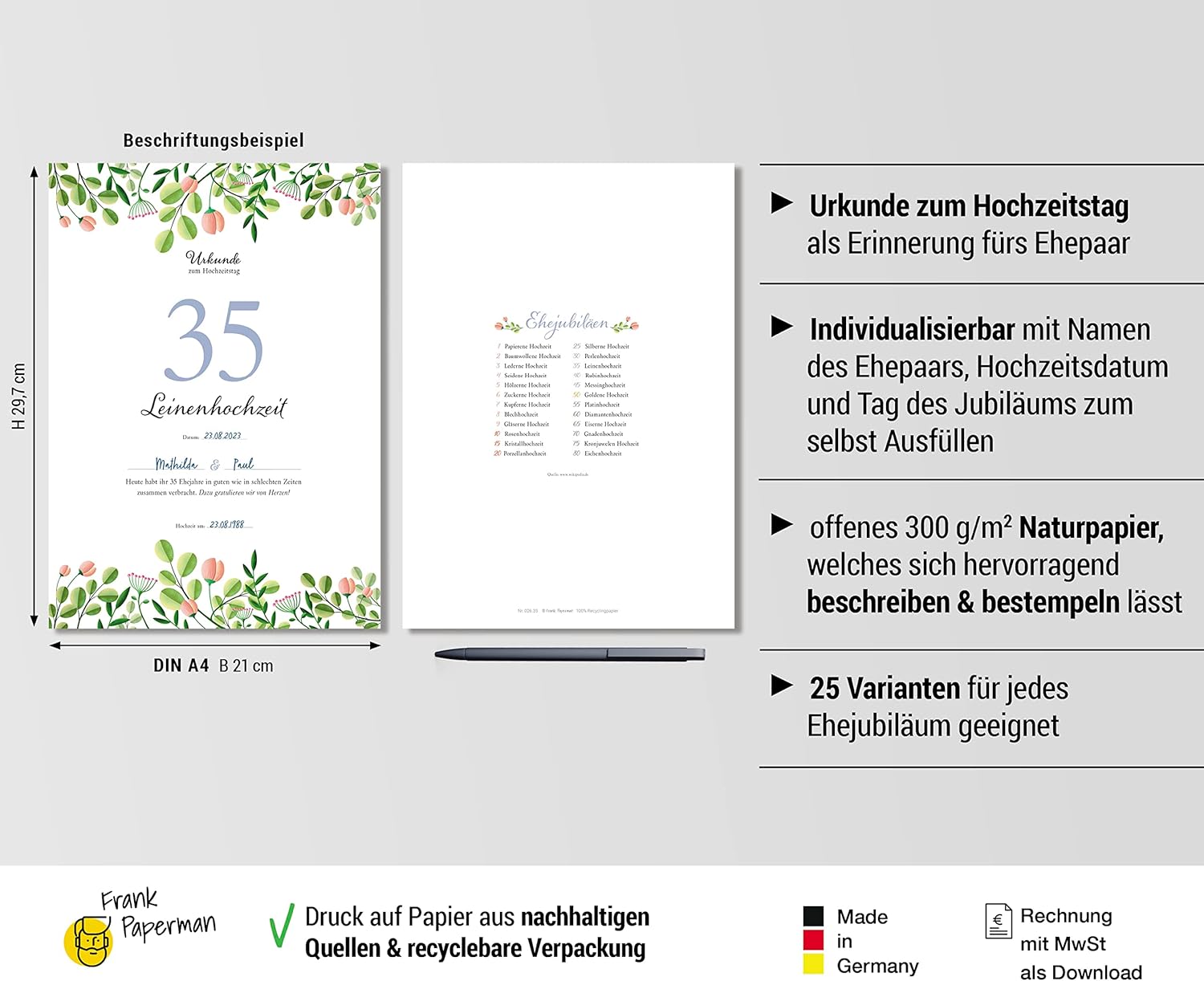 Hochzeitstagsurkunde – Floral
