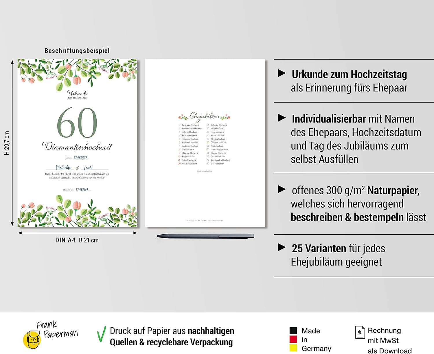 Hochzeitstagsurkunde – Floral