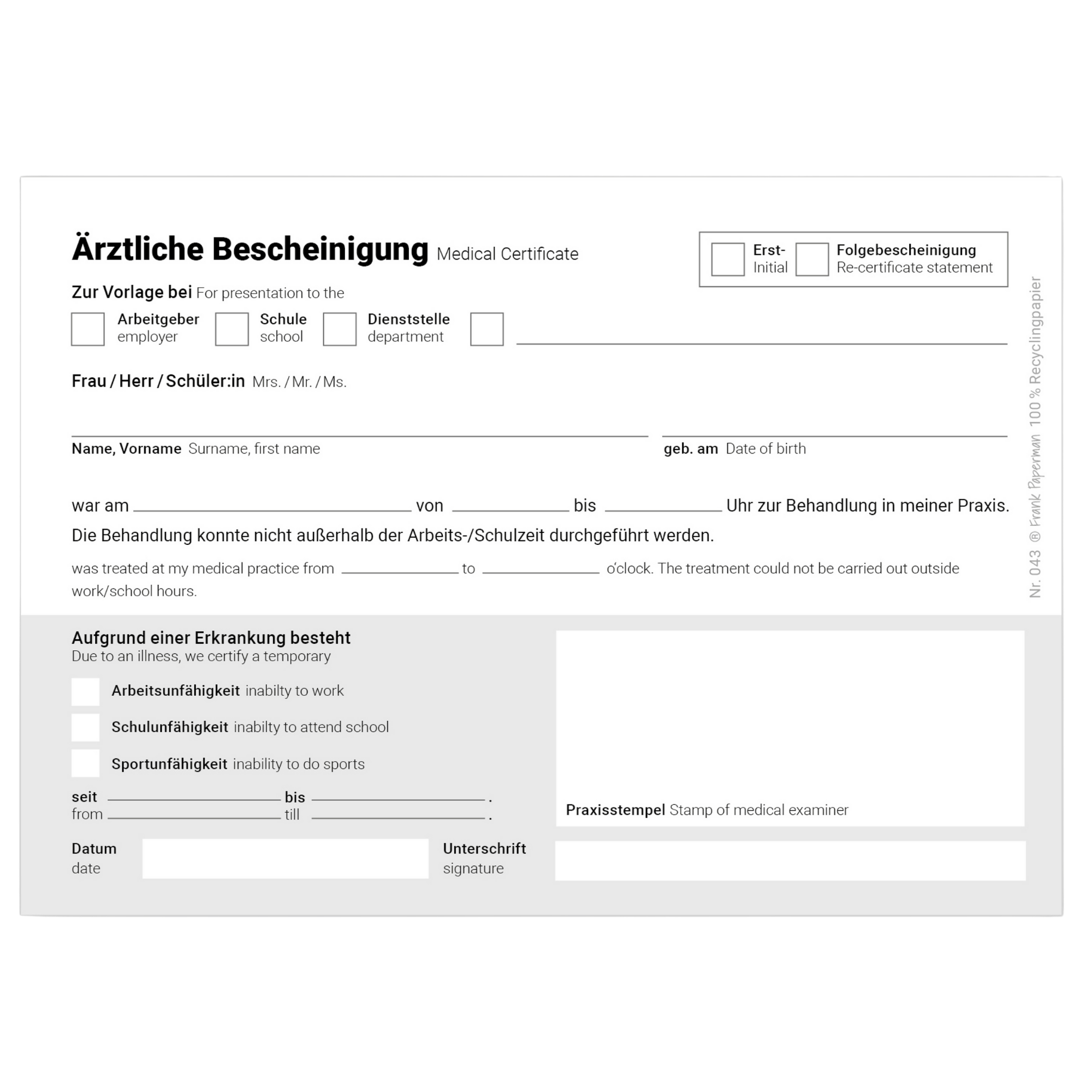 Ärztliche Bescheinigung – Bilingual