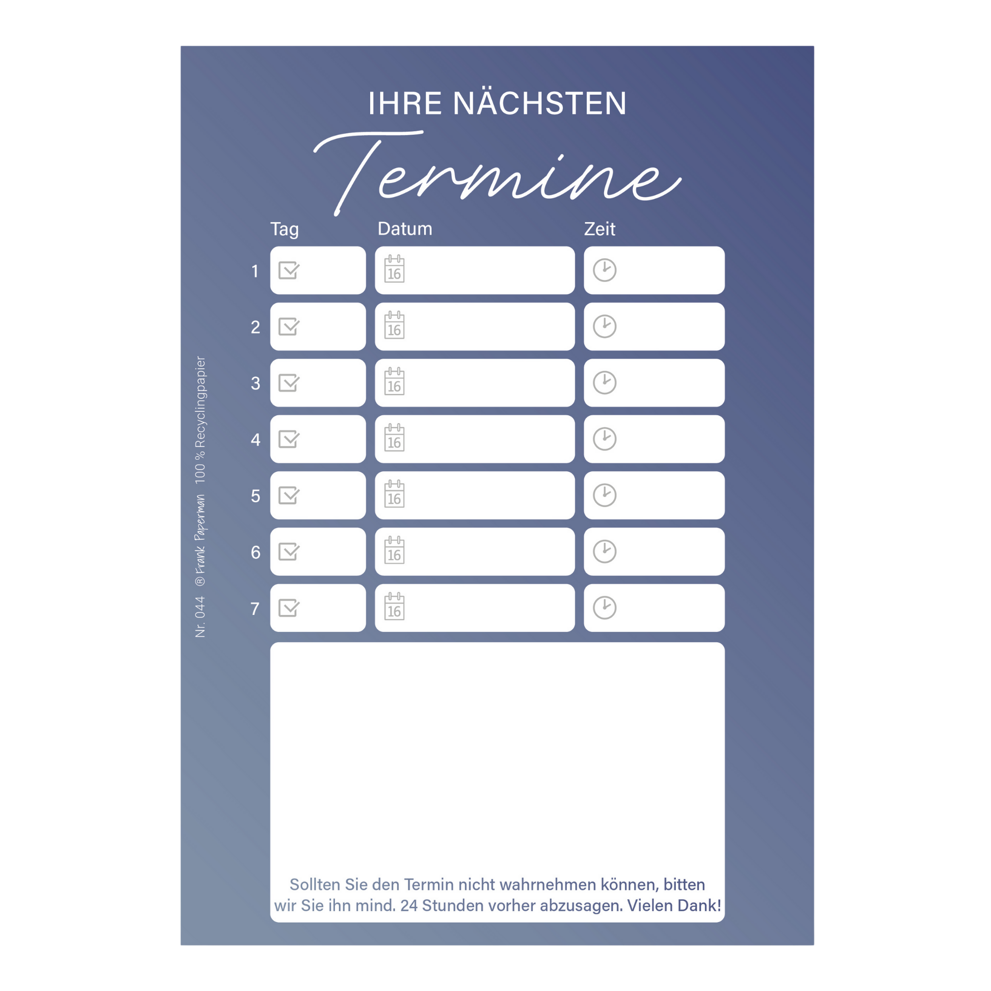 Terminzettel – 7 Termine Blau