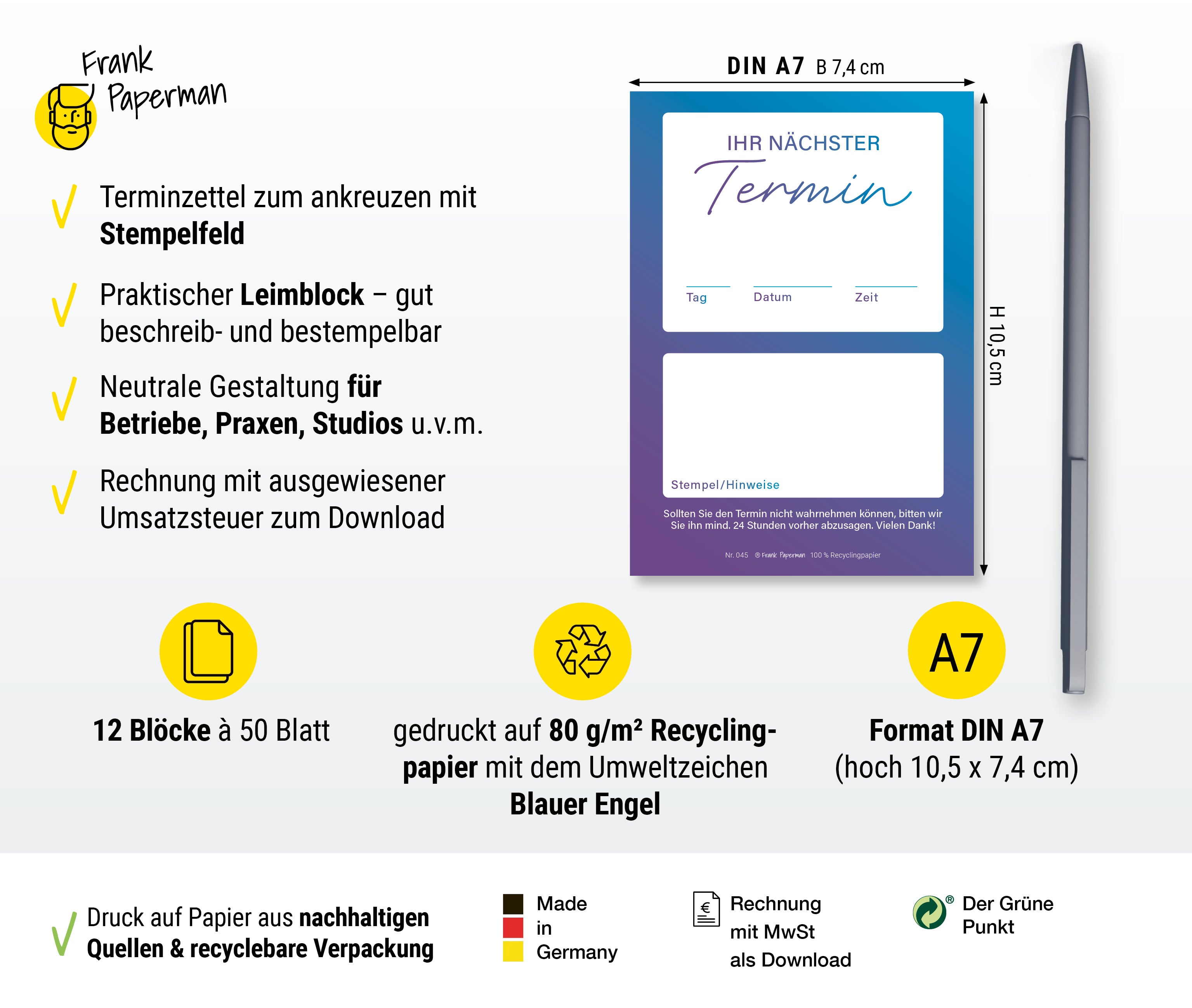 Terminzettel – 1 Termin Blau