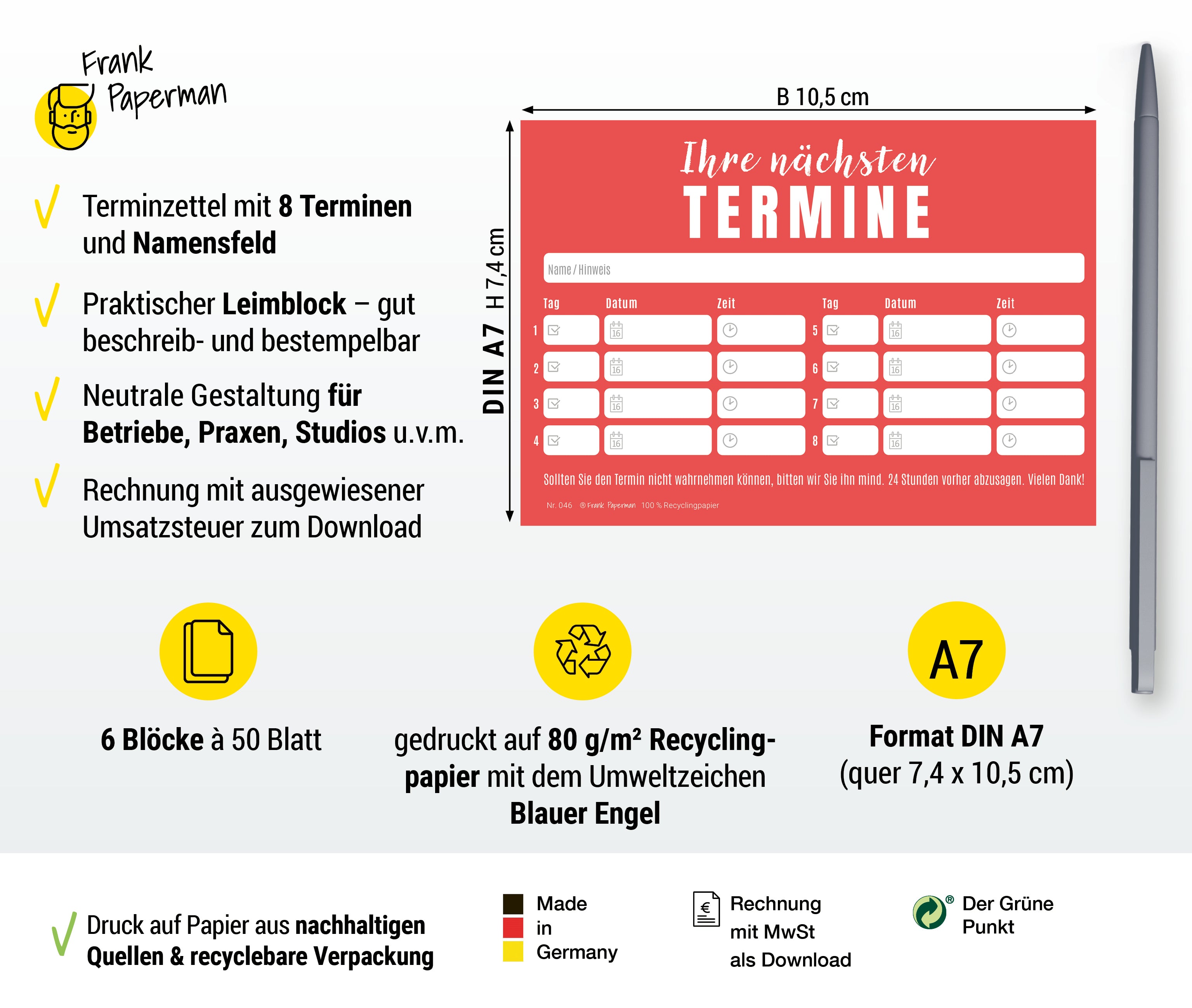 Terminzettel – 8 Termine Rot
