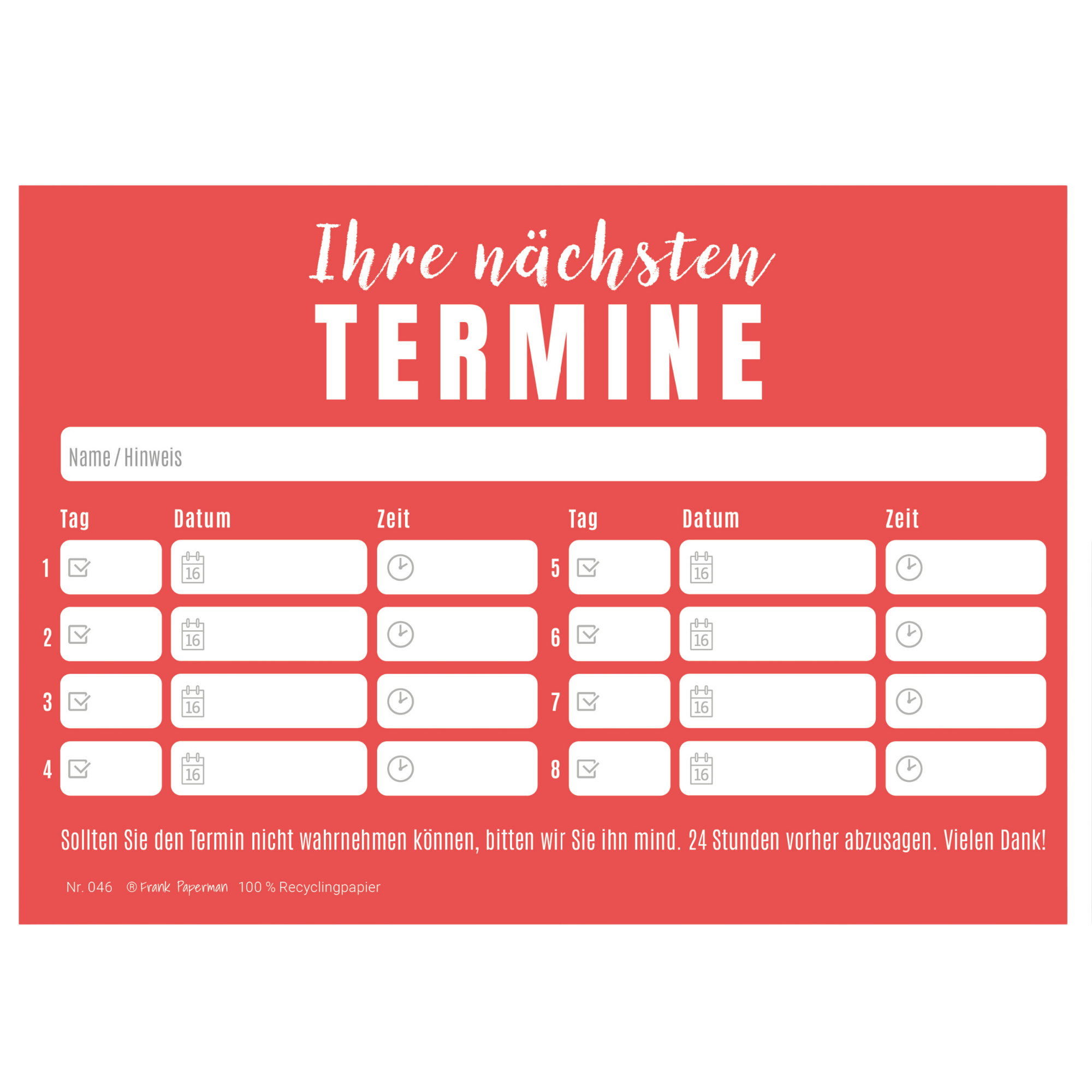 Terminzettel – 8 Termine Rot