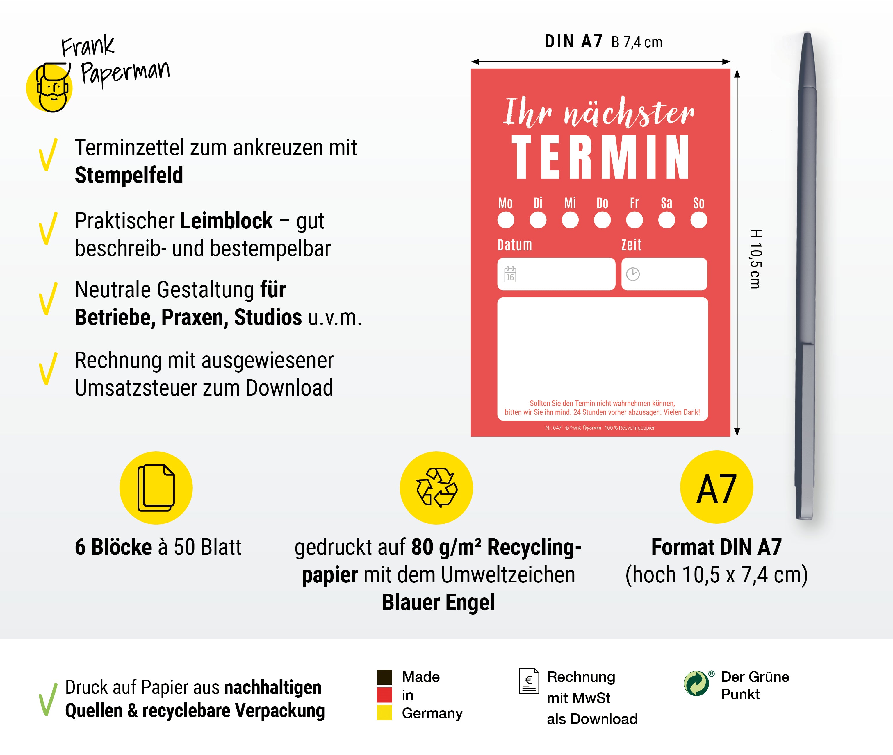 Terminzettel – 1 Termin Rot