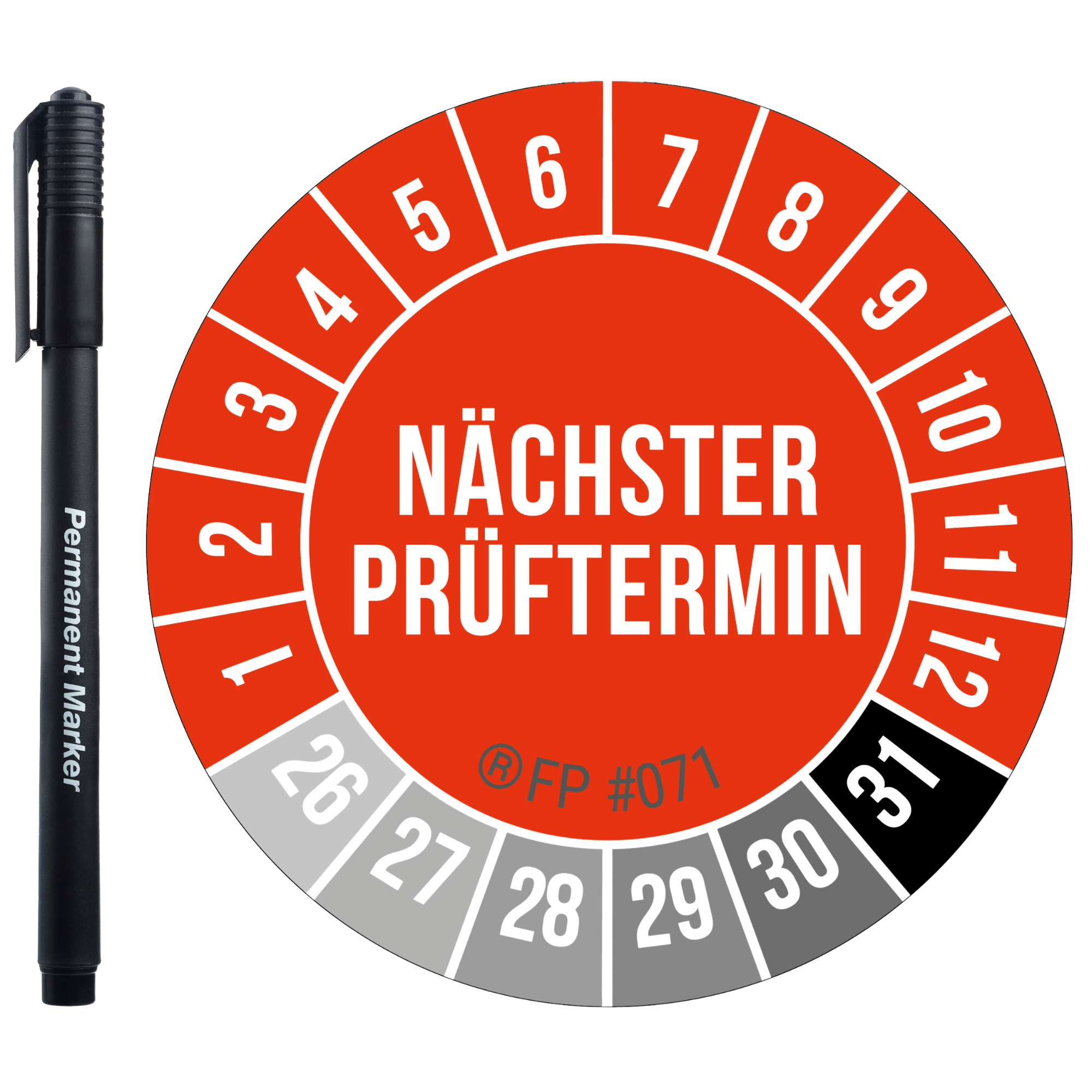 Prüfplaketten – Nächster Prüftermin Rot