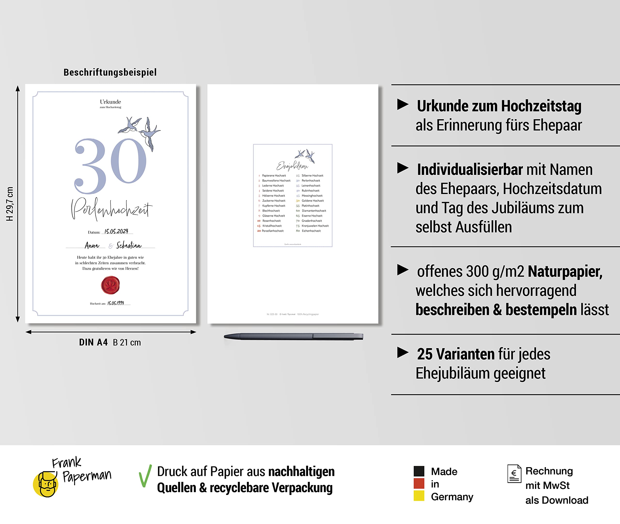 Hochzeitstagsurkunde  – Klassisch