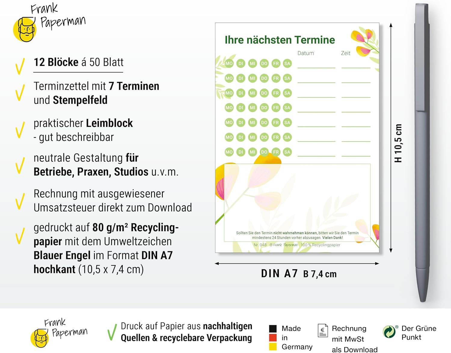 Terminzettel – 7 Termine Floral