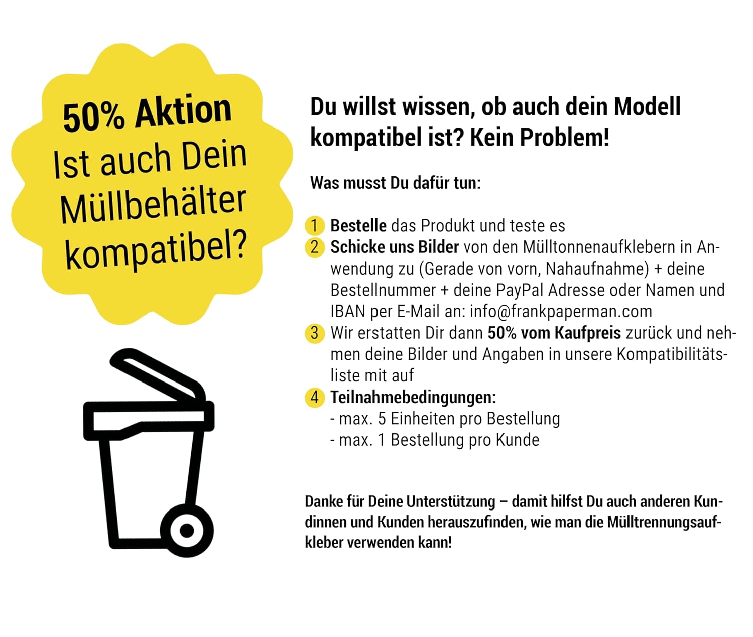 Frank Paperman® | 1x Mülltonnen Aufkleber Altglas | Wetterfestes A4-Format | selbstklebend & rückseitig geschlitzt Mülltrennung Aufkleber | Mülltrennguide für Firma, Mehrfamilienhaus | DE & EN
