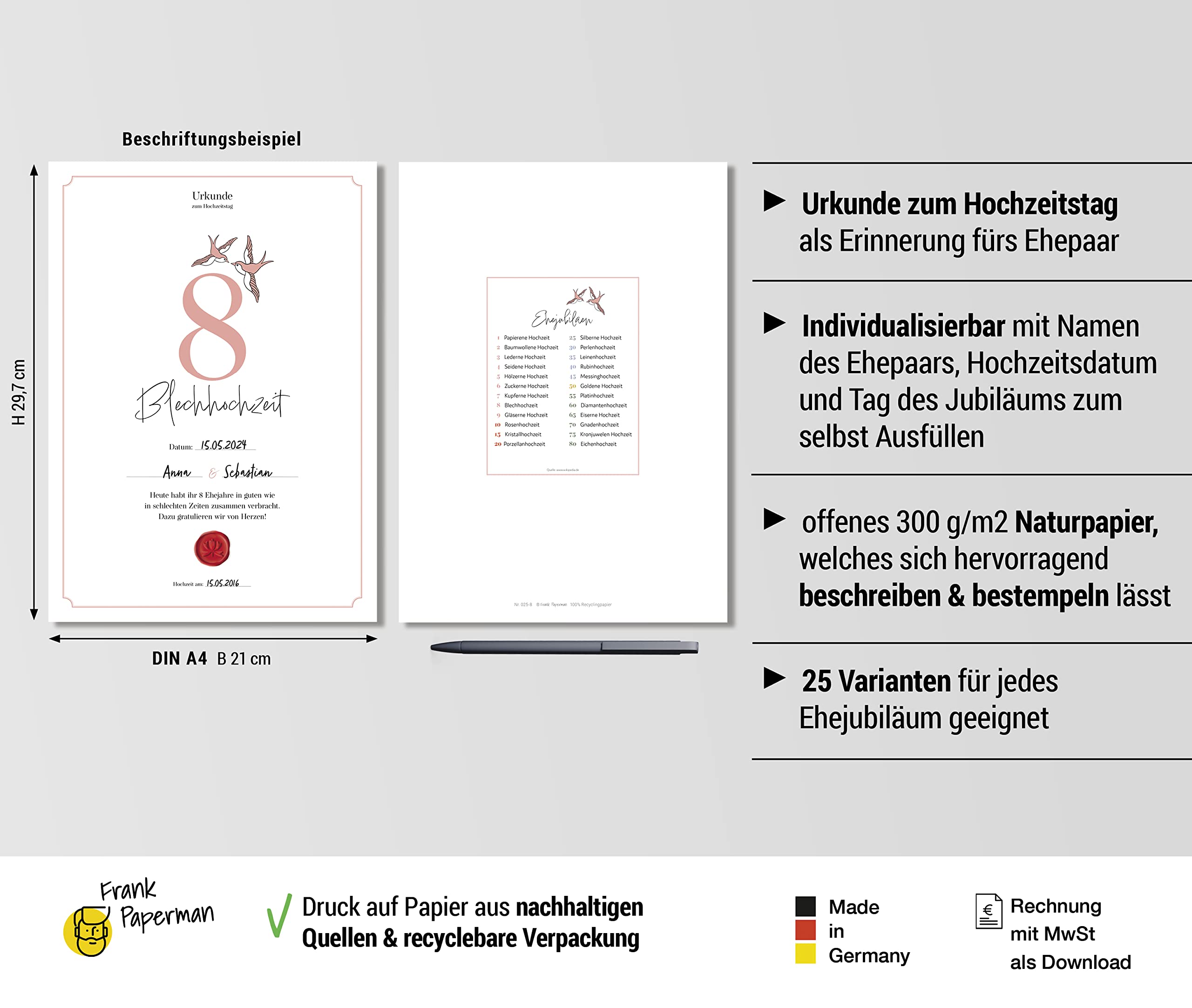 Hochzeitstagsurkunde  – Klassisch